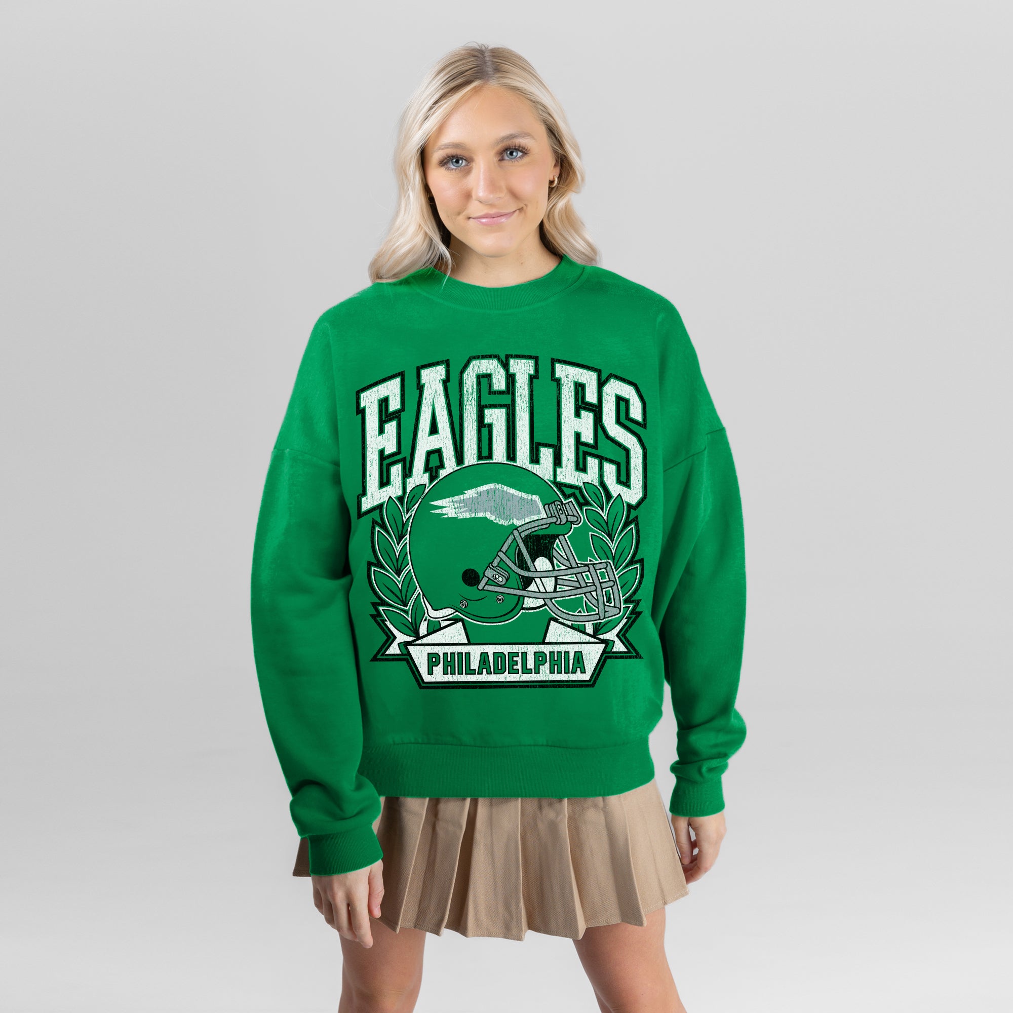 PHILADELPHIA EAGLES CLASSIC ARCHIVES PREMIUM FLEECE DROP SHOULDER CREWNECK PULLOVER