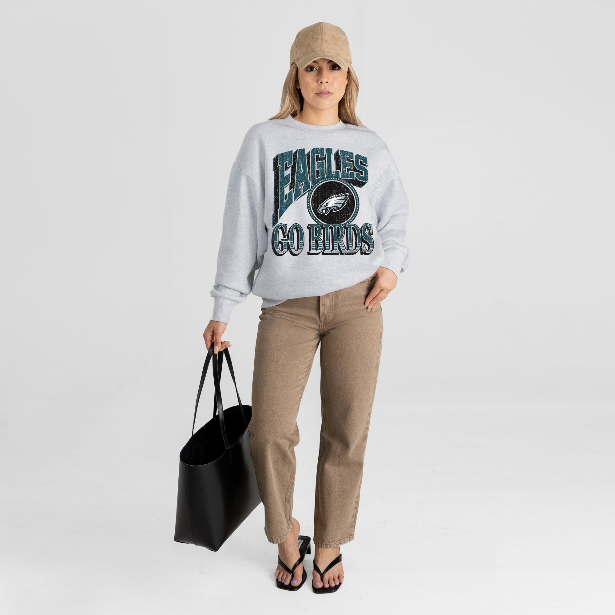 PHILADELPHIA EAGLES GAME ON PREMIUM FLEECE DROP SHOULDER CREWNECK PULLOVER