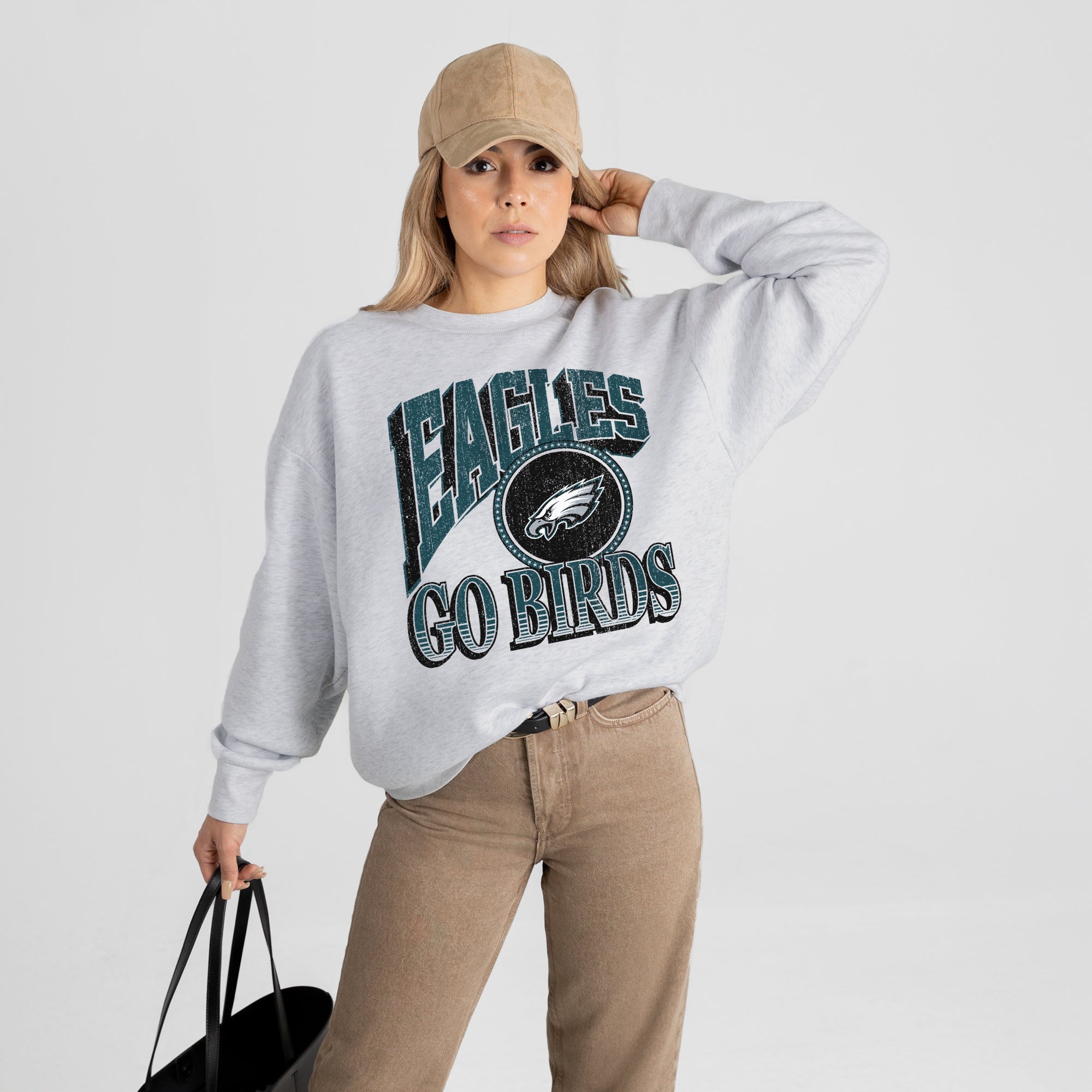 PHILADELPHIA EAGLES GAME ON PREMIUM FLEECE DROP SHOULDER CREWNECK PULLOVER