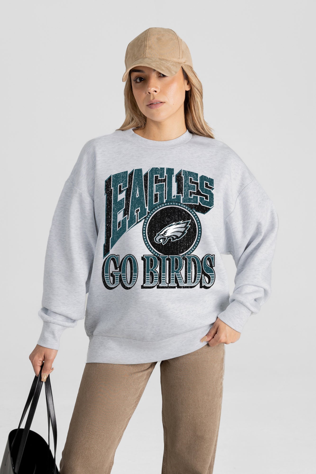 PHILADELPHIA EAGLES GAME ON PREMIUM FLEECE DROP SHOULDER CREWNECK PULLOVER
