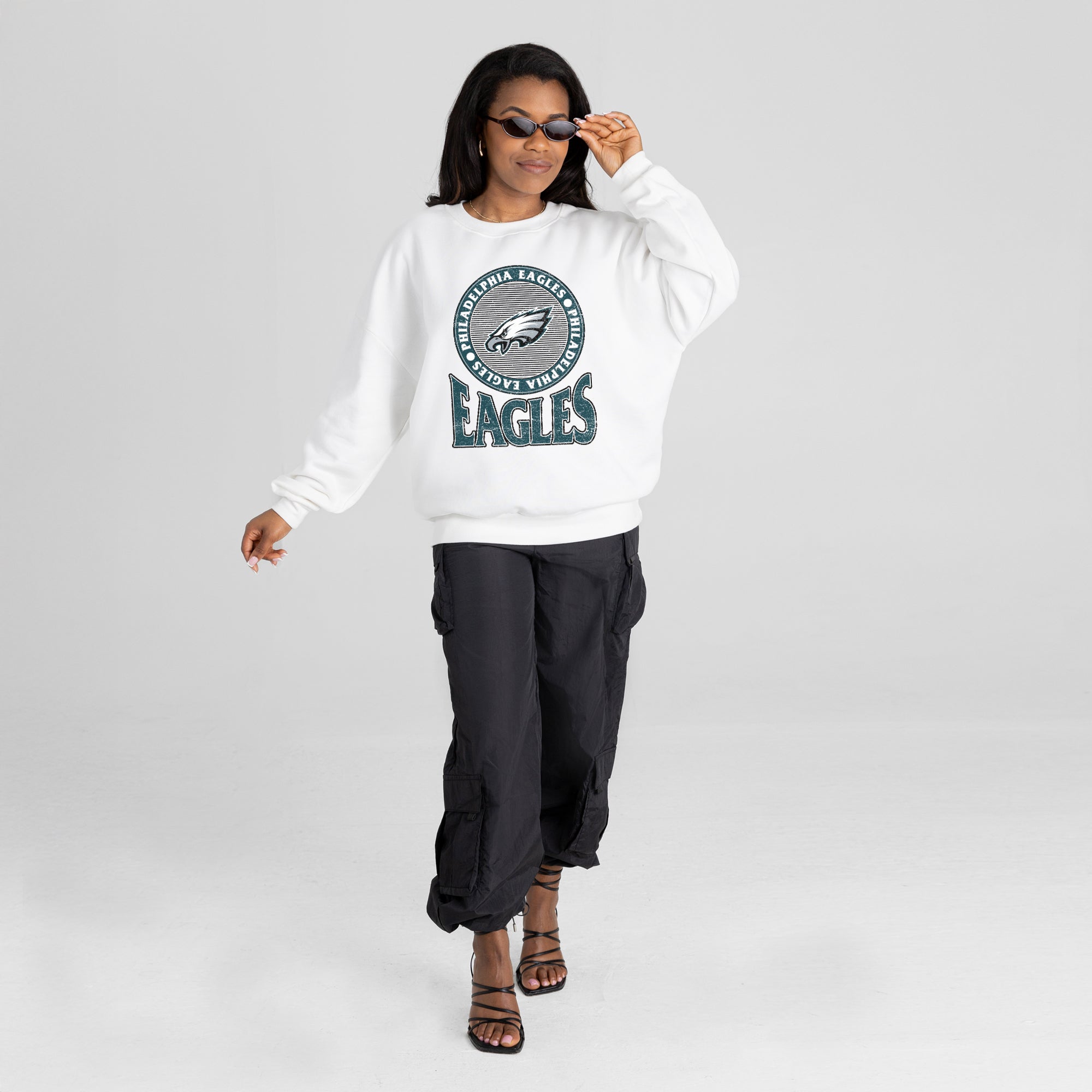 PHILADELPHIA EAGLES ENDZONE PREMIUM FLEECE DROP SHOULDER CREWNECK PULLOVER