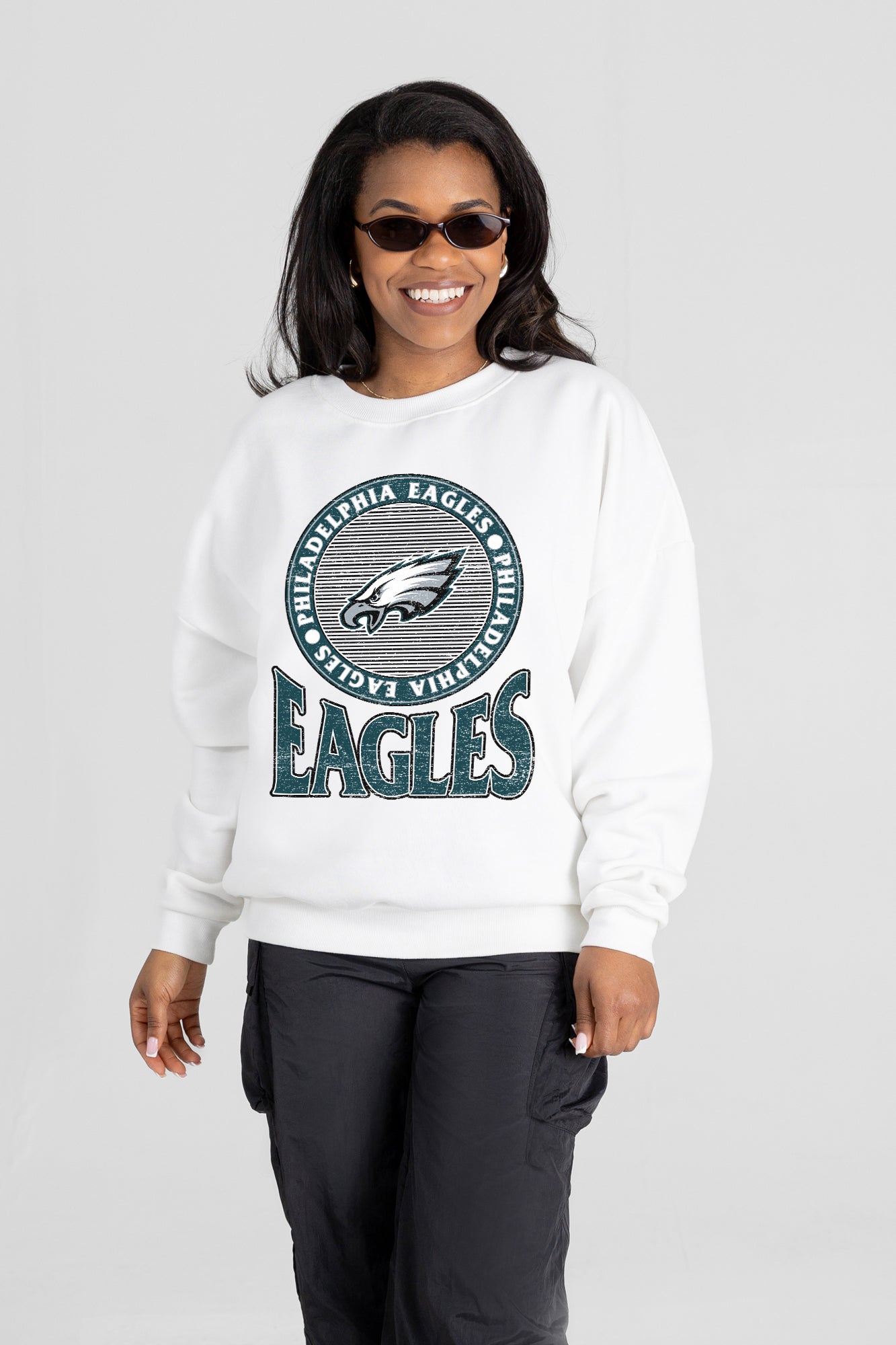 PHILADELPHIA EAGLES ENDZONE PREMIUM FLEECE DROP SHOULDER CREWNECK PULLOVER