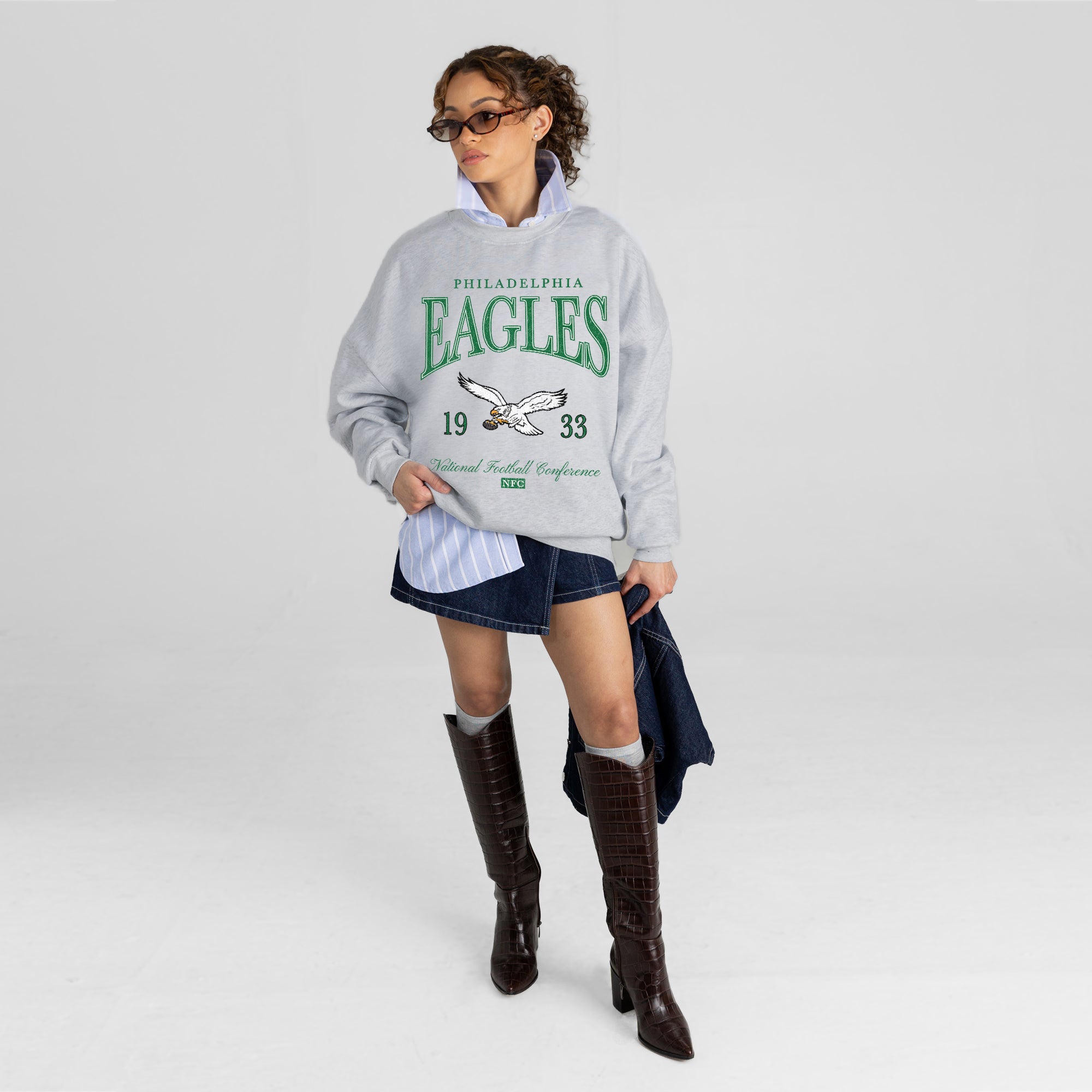 PHILADELPHIA EAGLES INSTANT CLASSIC PREMIUM FLEECE DROP SHOULDER CREWNECK PULLOVER