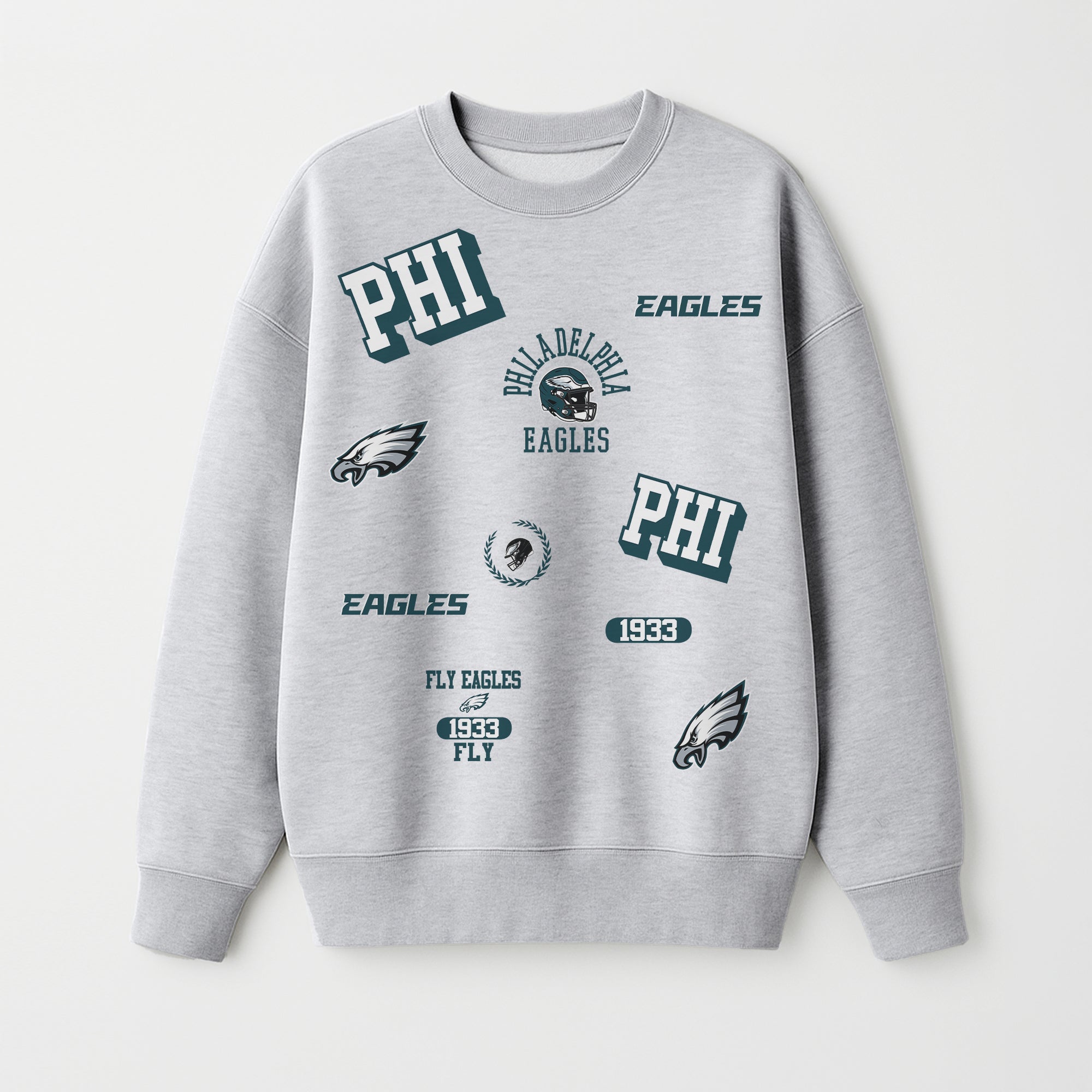 PHILADELPHIA EAGLES ALL IN REPEAT PREMIUM FLEECE DROP SHOULDER CREWNECK PULLOVER