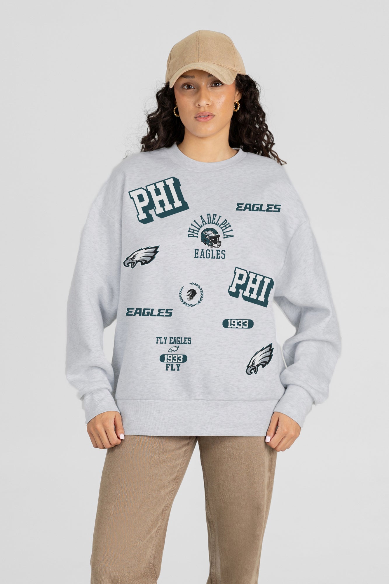 PHILADELPHIA EAGLES ALL IN REPEAT PREMIUM FLEECE DROP SHOULDER CREWNECK PULLOVER