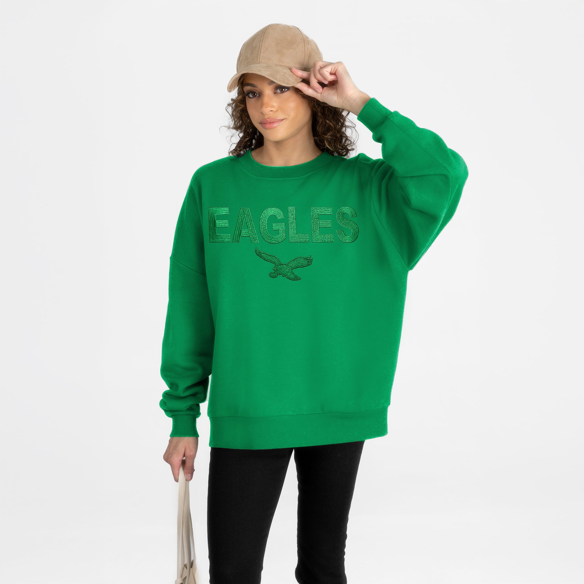 PHILADELPHIA EAGLES ELITE ERA EMBROIDERED PREMIUM FLEECE CREWNECK