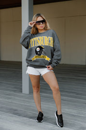 PITTSBURGH STEELERS SEAL THE DEAL PREMIUM FLEECE DROP SHOULDER CREWNECK PULLOVER