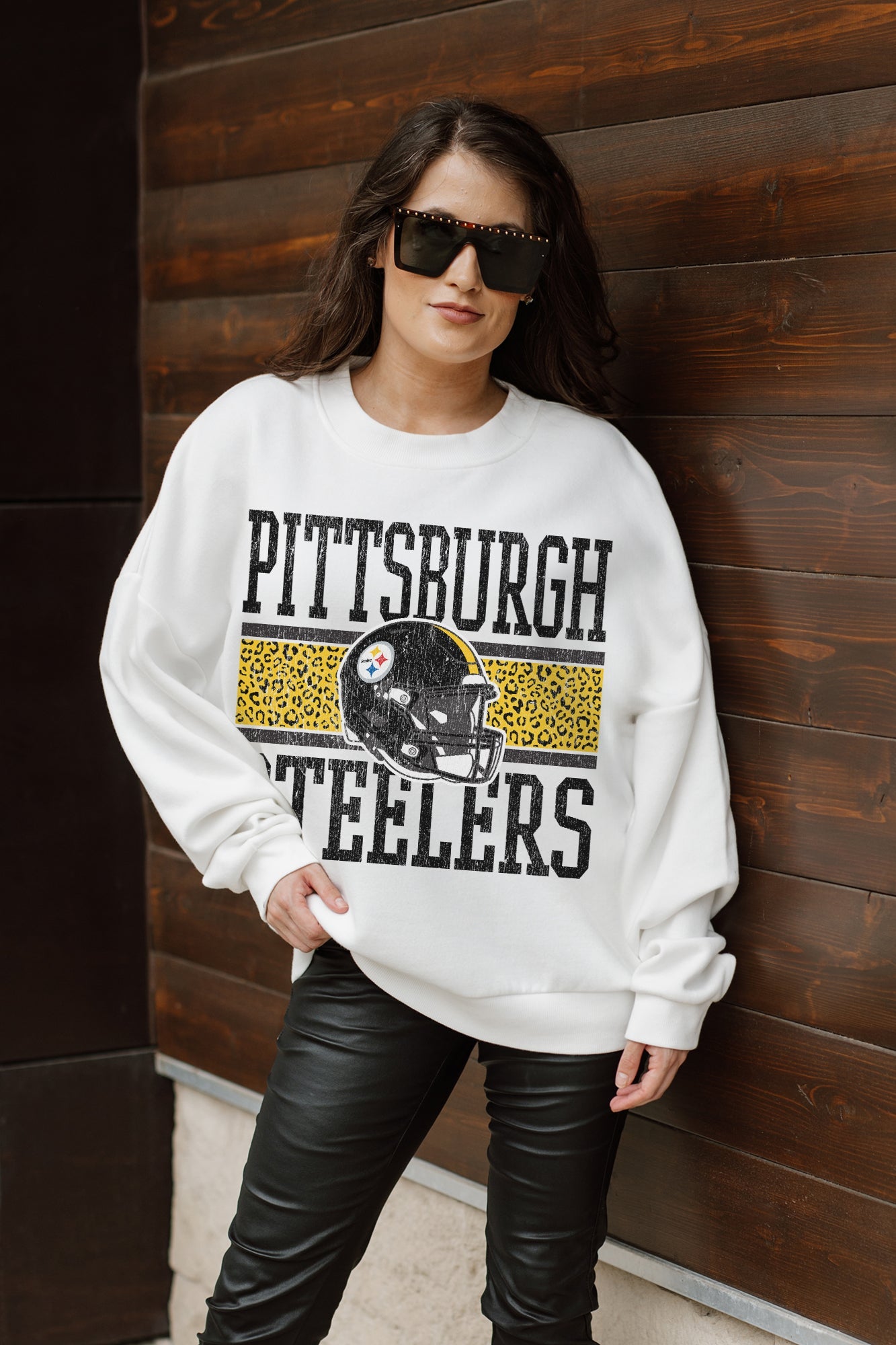 PITTSBURGH STEELERS FAIR CATCH PREMIUM FLEECE DROP SHOULDER CREWNECK PULLOVER