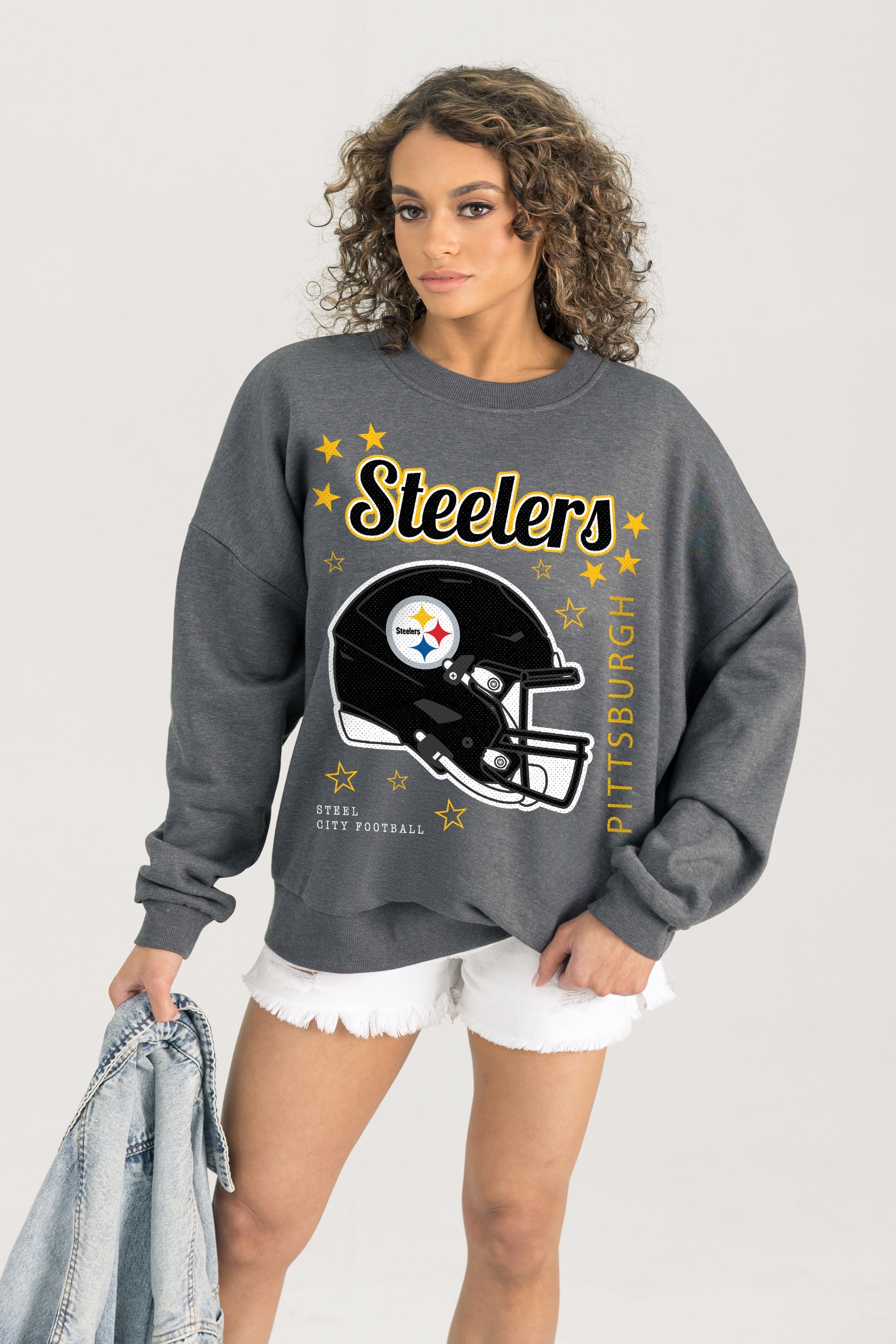 PITTSBURGH STEELERS READY TO RUMBLE PREMIUM FLEECE DROP SHOULDER CREWNECK PULLOVER