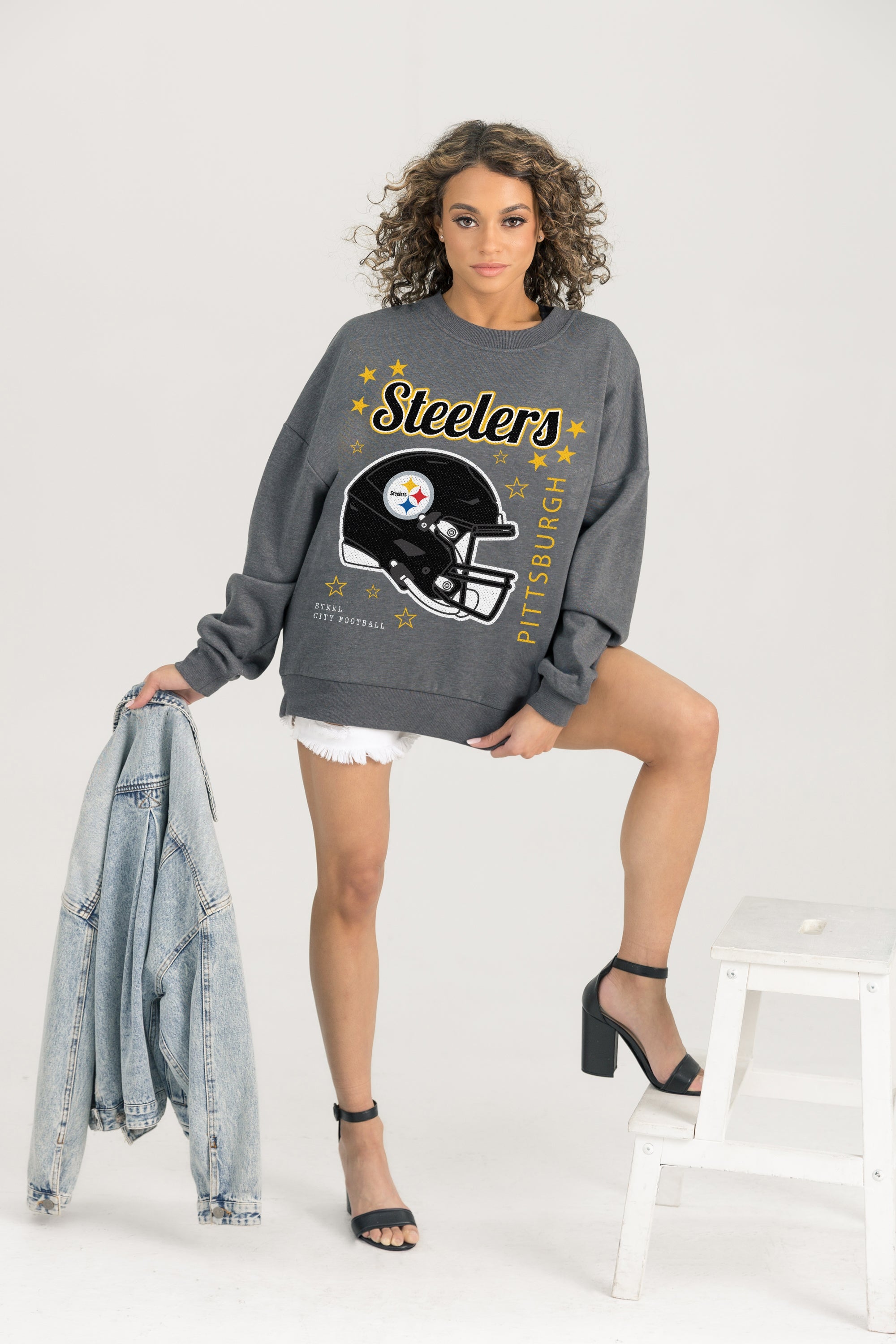 PITTSBURGH STEELERS READY TO RUMBLE PREMIUM FLEECE DROP SHOULDER CREWNECK PULLOVER