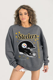 PITTSBURGH STEELERS READY TO RUMBLE PREMIUM FLEECE DROP SHOULDER CREWNECK PULLOVER
