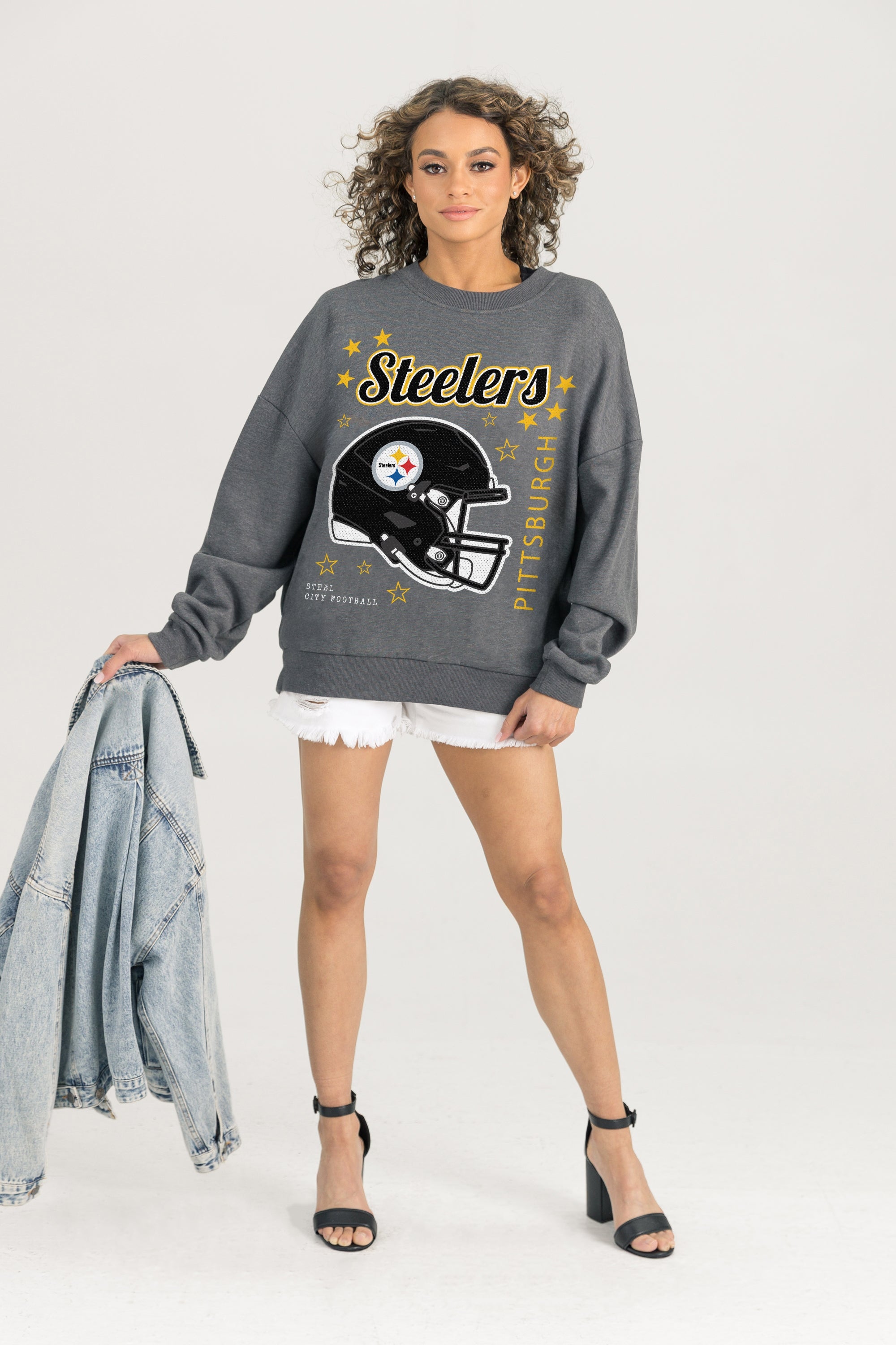 PITTSBURGH STEELERS READY TO RUMBLE PREMIUM FLEECE DROP SHOULDER CREWNECK PULLOVER