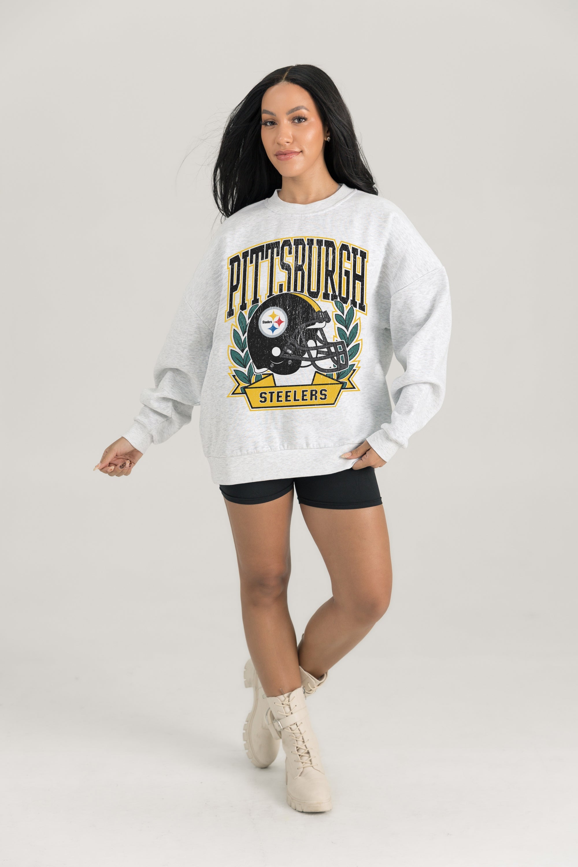 PITTSBURGH STEELERS HERITAGE PREMIUM FLEECE DROP SHOULDER CREWNECK PULLOVER