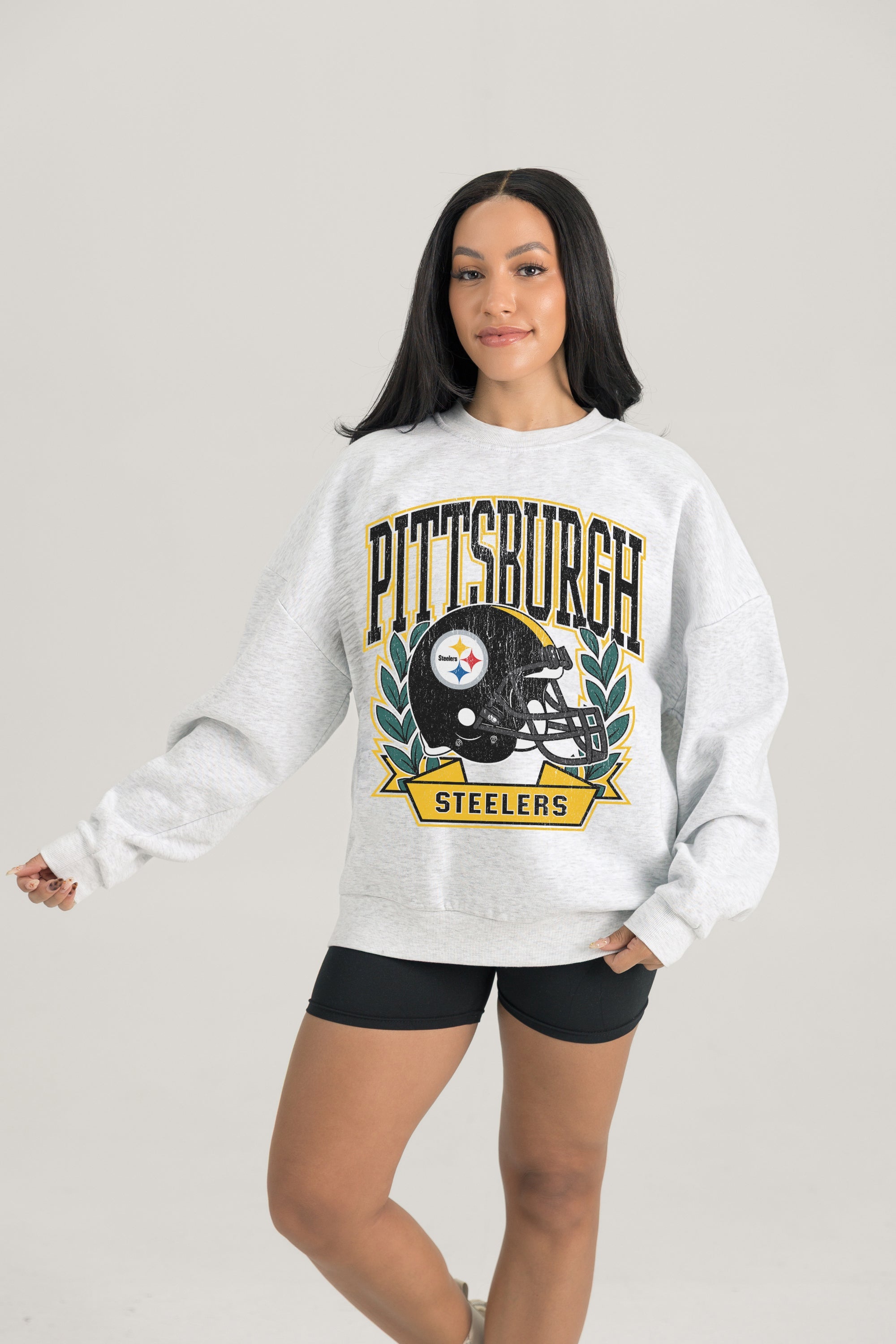 PITTSBURGH STEELERS HERITAGE PREMIUM FLEECE DROP SHOULDER CREWNECK PULLOVER