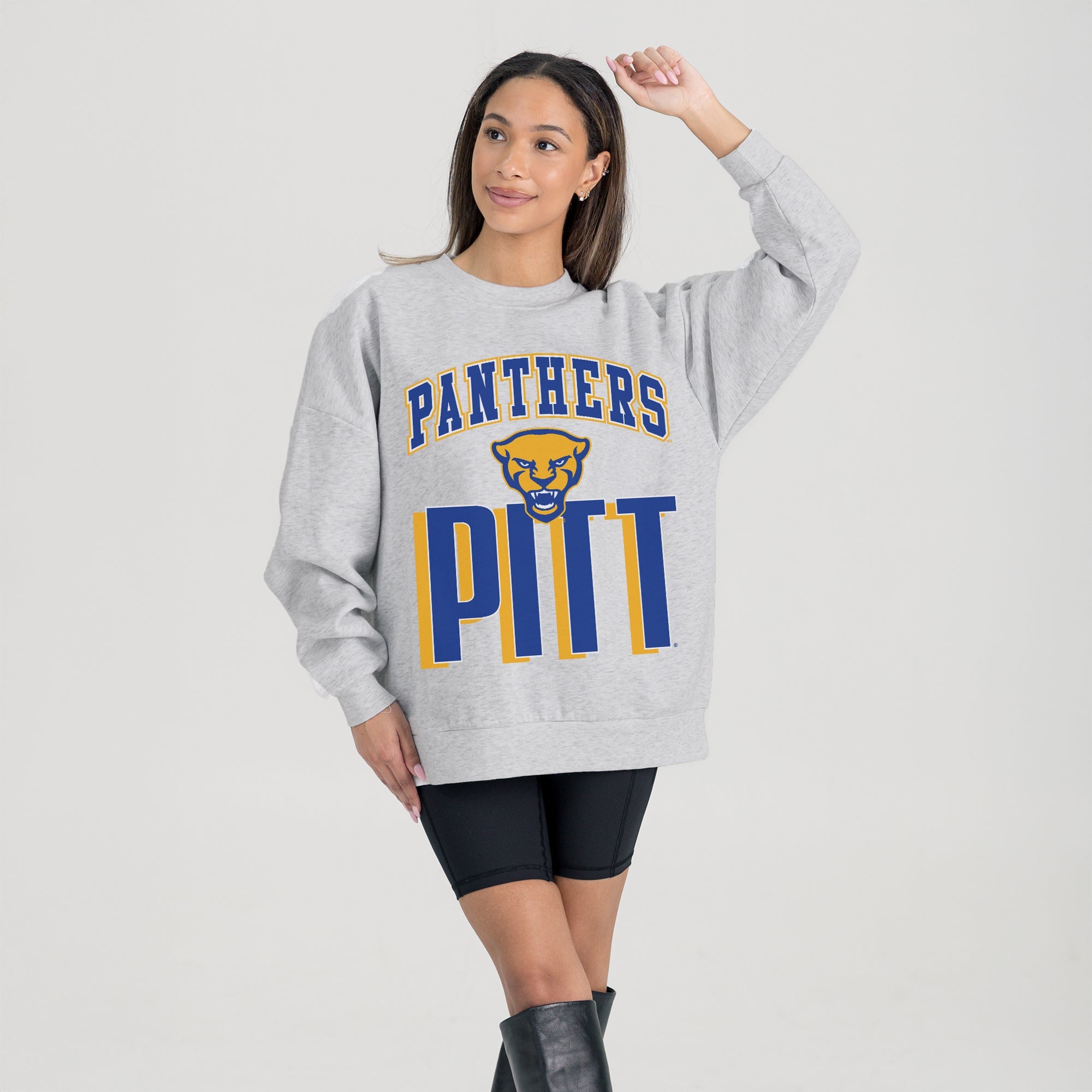PITTSBURGH PANTHERS FIERCE FOCUS PREMIUM FLEECE DROP SHOULDER CREWNECK PULLOVER