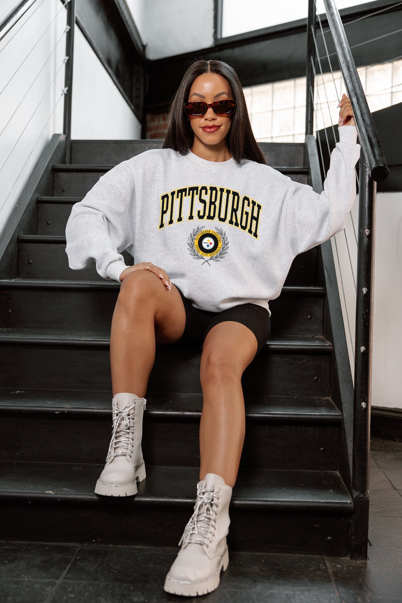 PITTSBURGH STEELERS TRADITION REFINED PREMIUM FLEECE CREWNECK PULLOVER