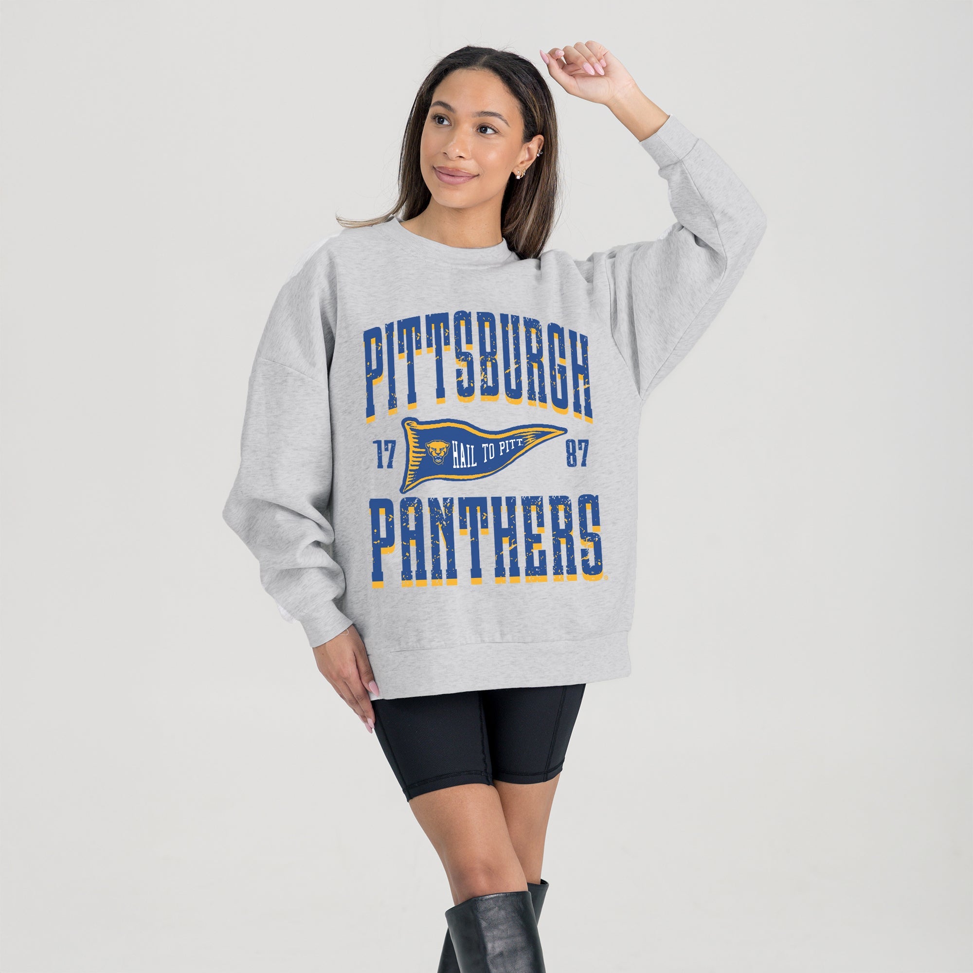 PITTSBURGH PANTHERS PENNANT PRIDE PREMIUM FLEECE DROP SHOULDER CREWNECK PULLOVER