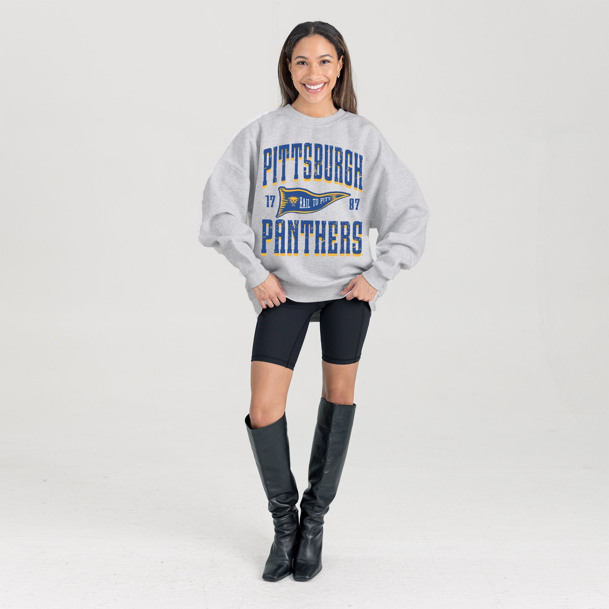 PITTSBURGH PANTHERS PENNANT PRIDE PREMIUM FLEECE DROP SHOULDER CREWNECK PULLOVER