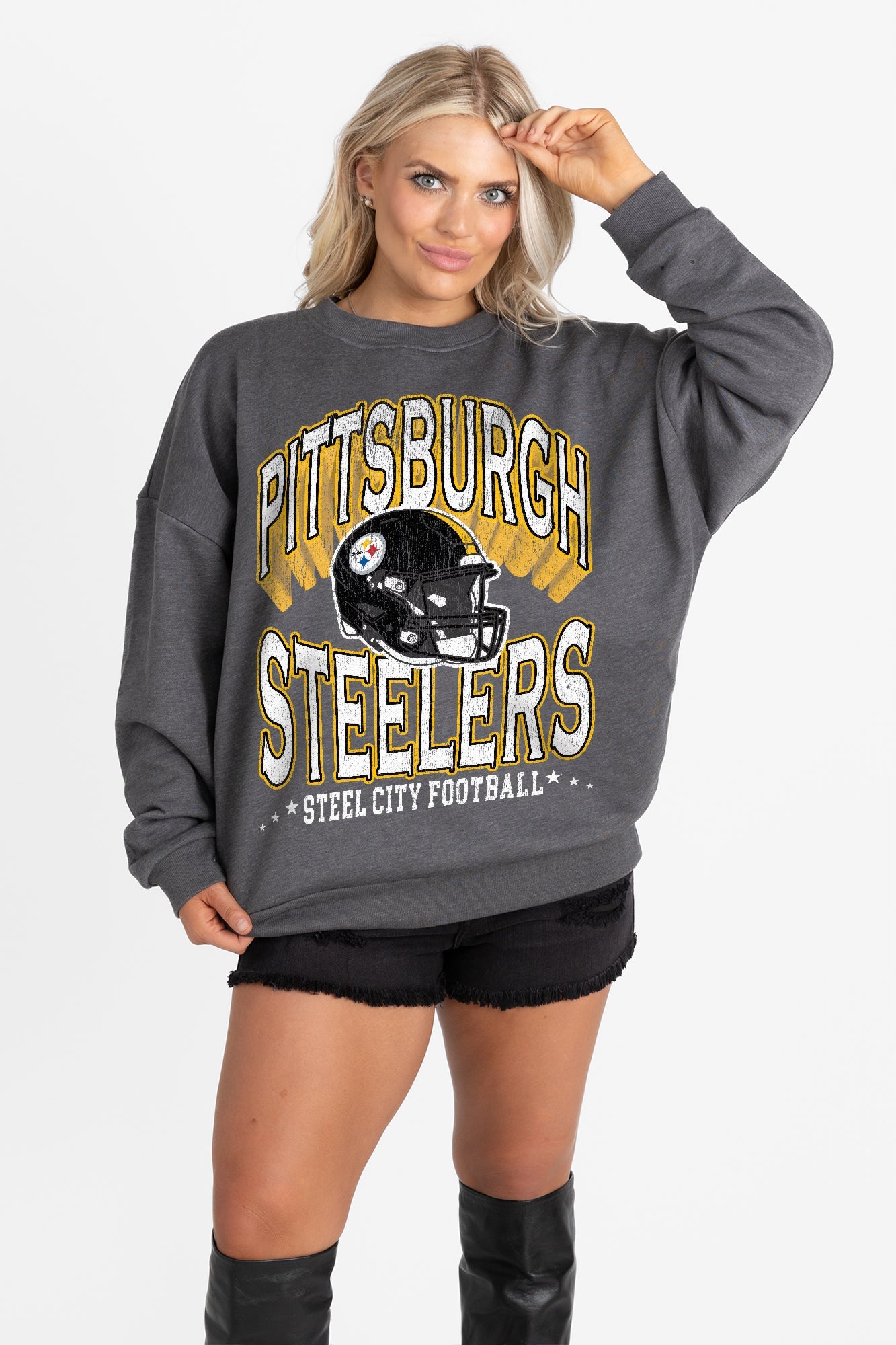 PITTSBURGH STEELERS STAY COOL PREMIUM FLEECE CREWNECK PULLOVER BY RANDI MAHOMES