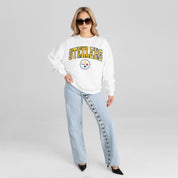 PITTSBURGH STEELERS SWEET PLAY PREMIUM FLEECE DROP SHOULDER CREWNECK PULLOVER