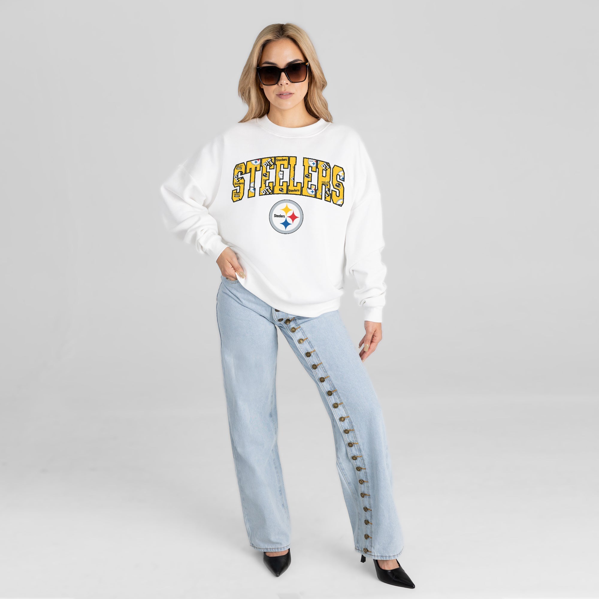 PITTSBURGH STEELERS SWEET PLAY PREMIUM FLEECE DROP SHOULDER CREWNECK PULLOVER