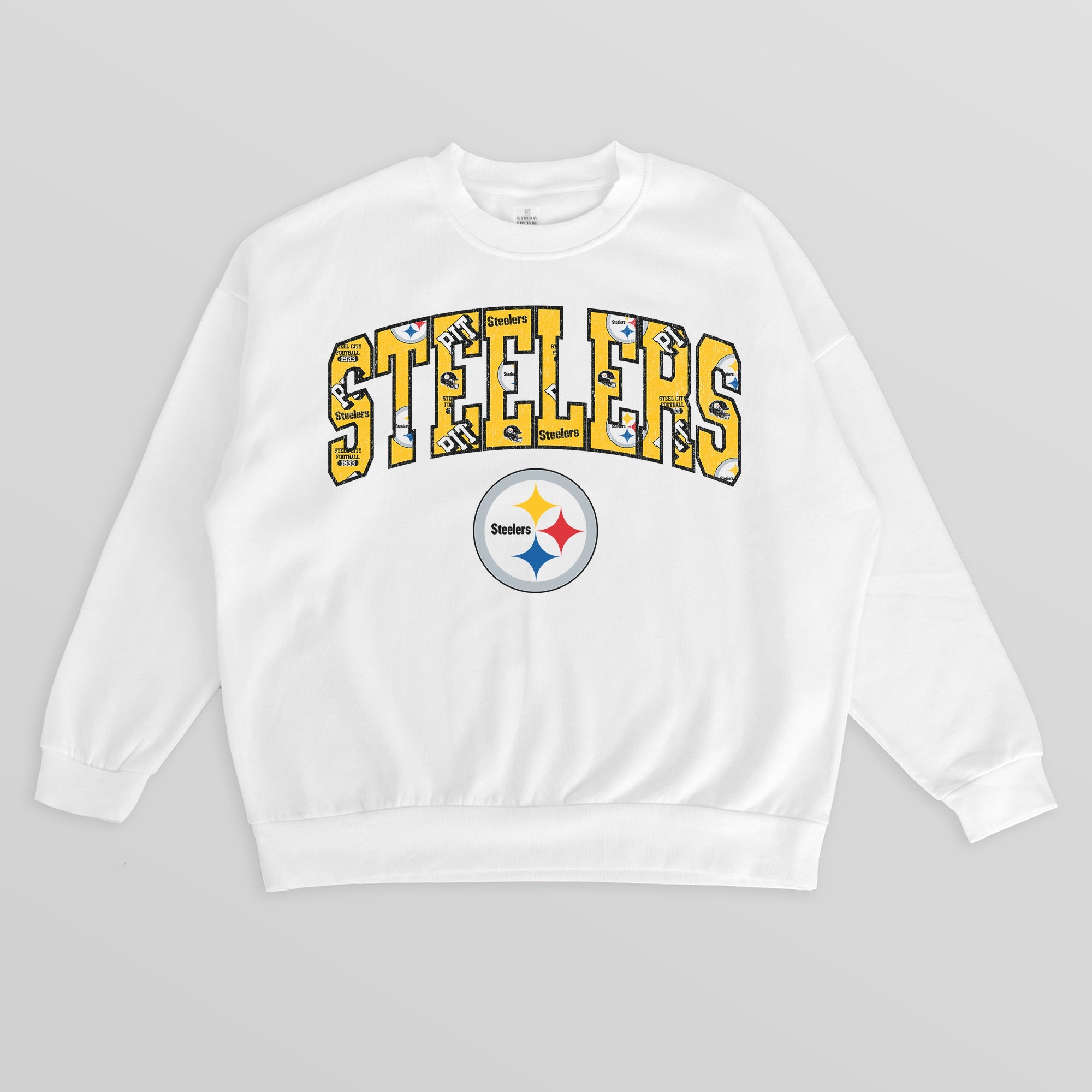 PITTSBURGH STEELERS SWEET PLAY PREMIUM FLEECE DROP SHOULDER CREWNECK PULLOVER