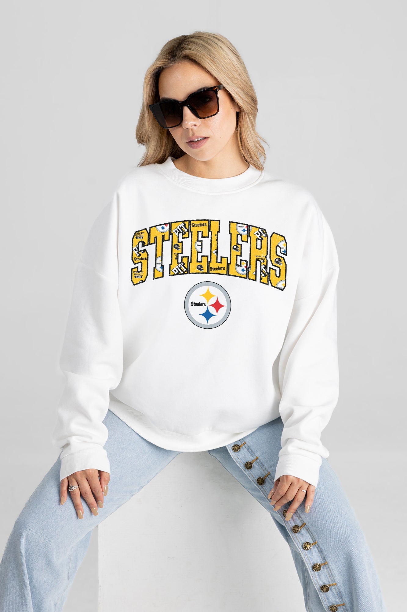 PITTSBURGH STEELERS SWEET PLAY PREMIUM FLEECE DROP SHOULDER CREWNECK PULLOVER