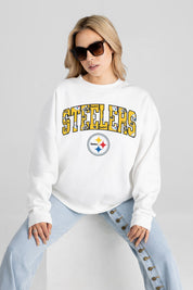 PITTSBURGH STEELERS SWEET PLAY PREMIUM FLEECE DROP SHOULDER CREWNECK PULLOVER