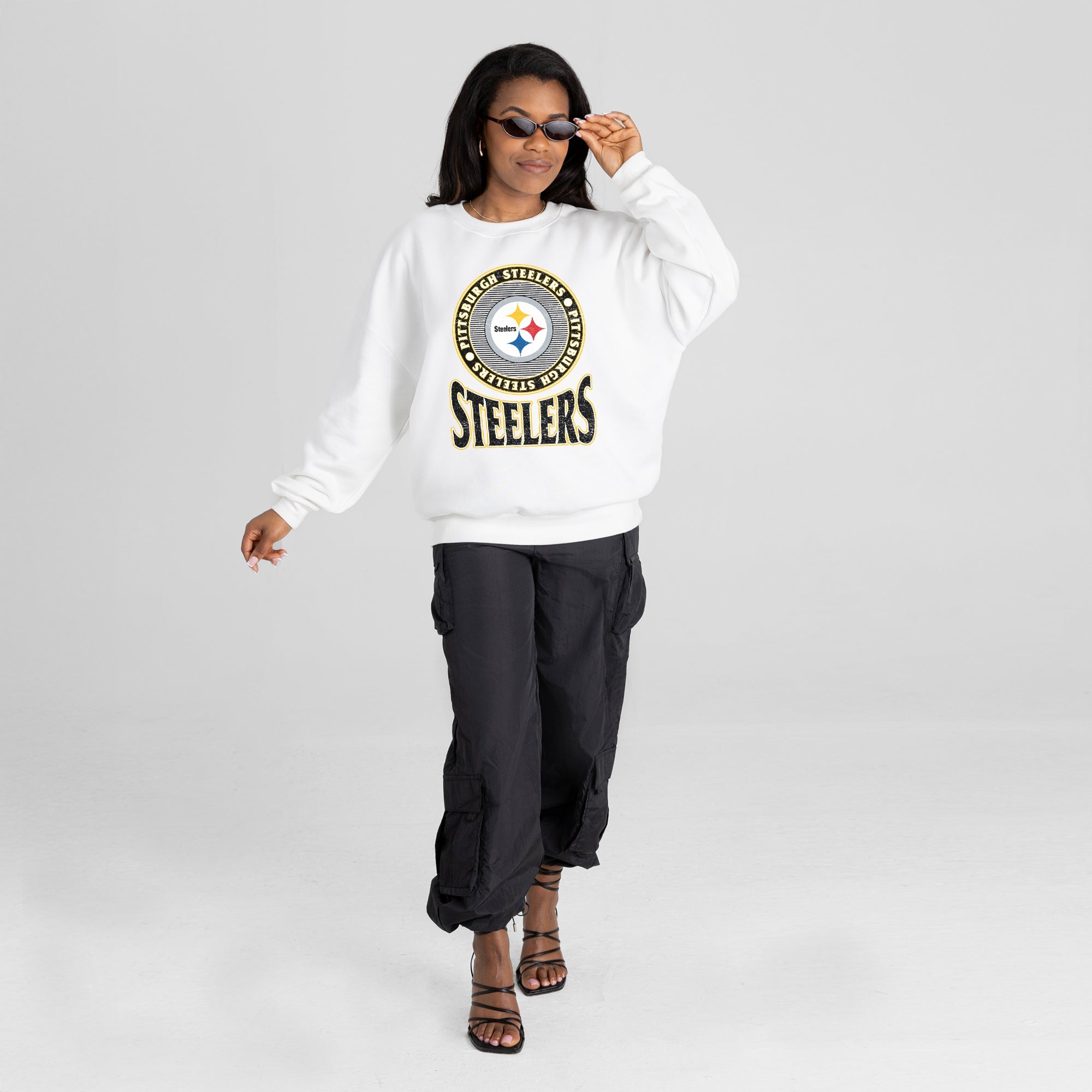 PITTSBURGH STEELERS ENDZONE PREMIUM FLEECE DROP SHOULDER CREWNECK PULLOVER