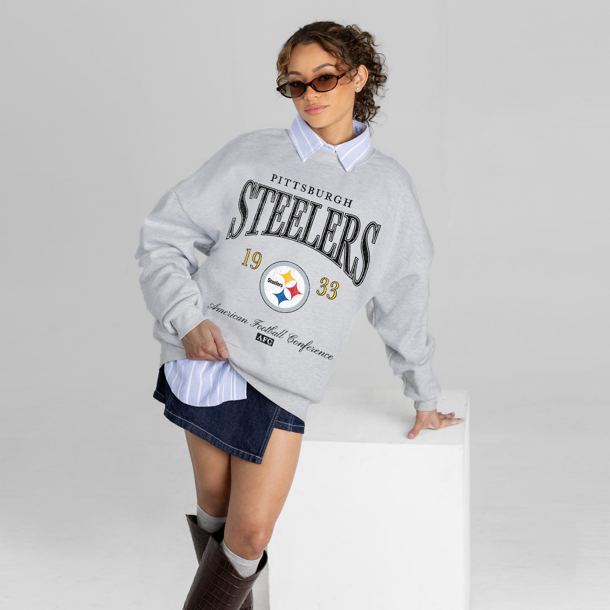 PITTSBURGH STEELERS INSTANT CLASSIC PREMIUM FLEECE DROP SHOULDER CREWNECK PULLOVER