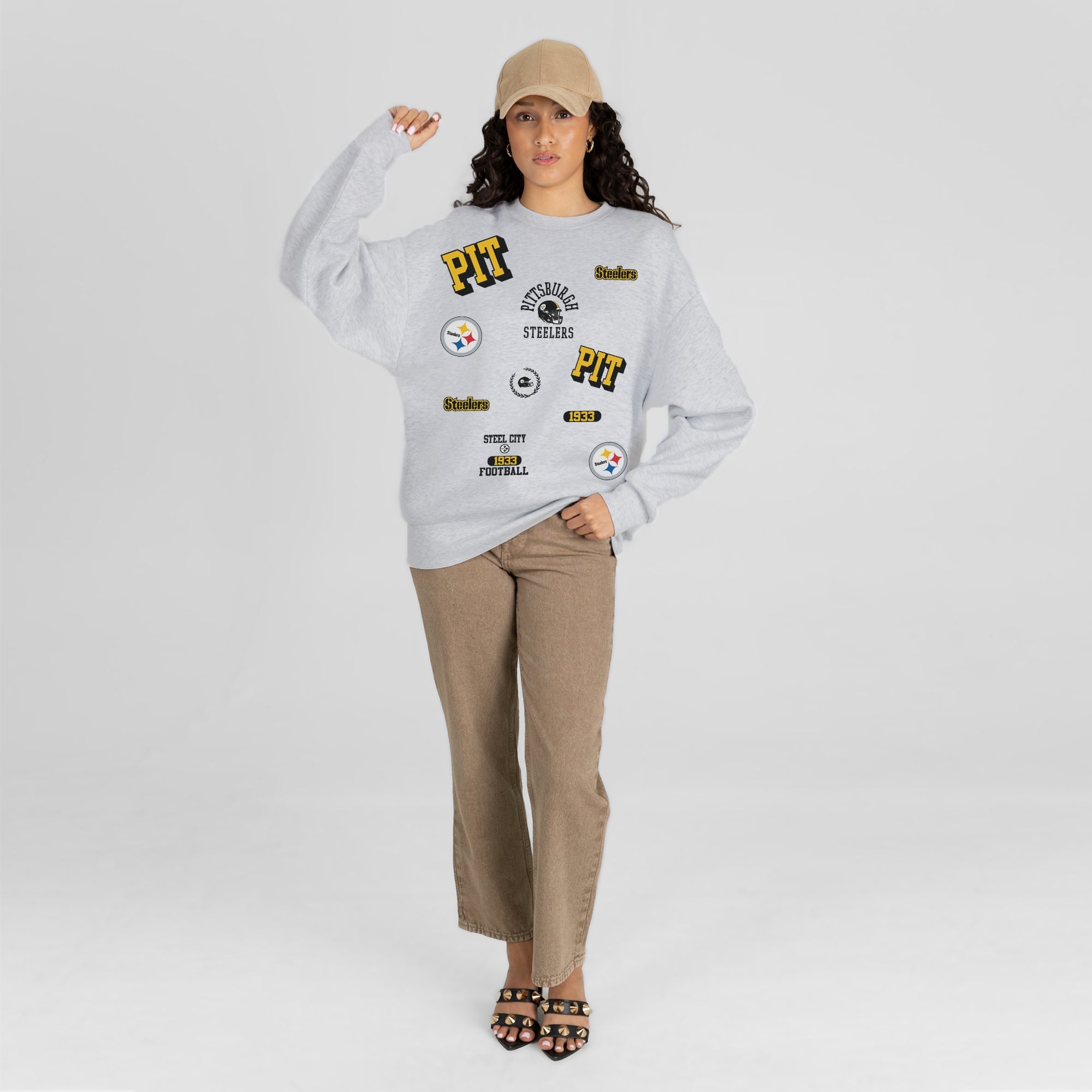 PITTSBURGH STEELERS ALL IN REPEAT PREMIUM FLEECE DROP SHOULDER CREWNECK PULLOVER