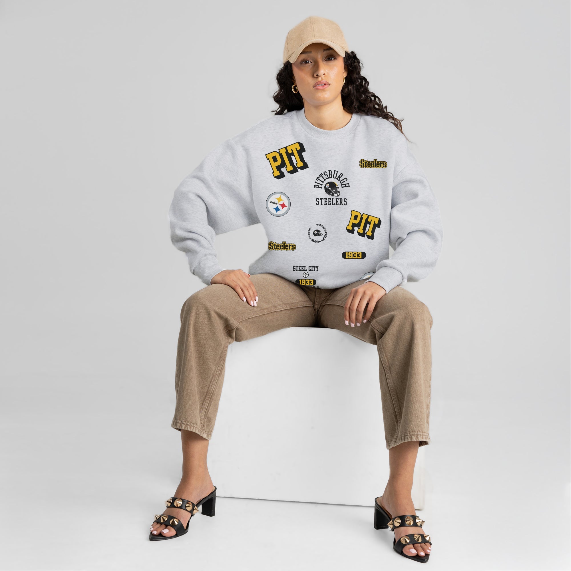 PITTSBURGH STEELERS ALL IN REPEAT PREMIUM FLEECE DROP SHOULDER CREWNECK PULLOVER