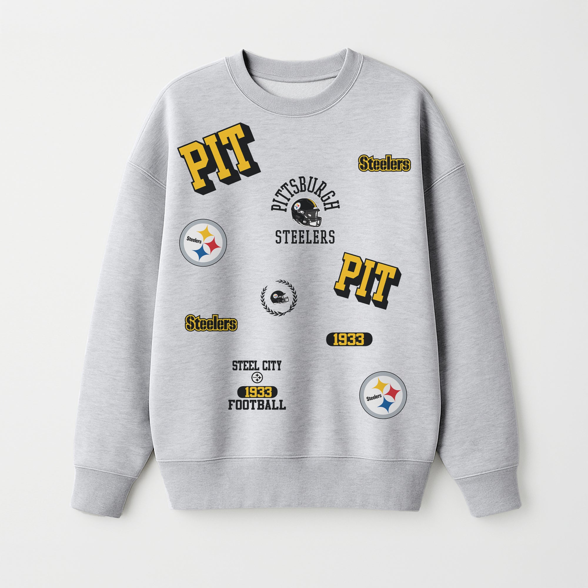 PITTSBURGH STEELERS ALL IN REPEAT PREMIUM FLEECE DROP SHOULDER CREWNECK PULLOVER
