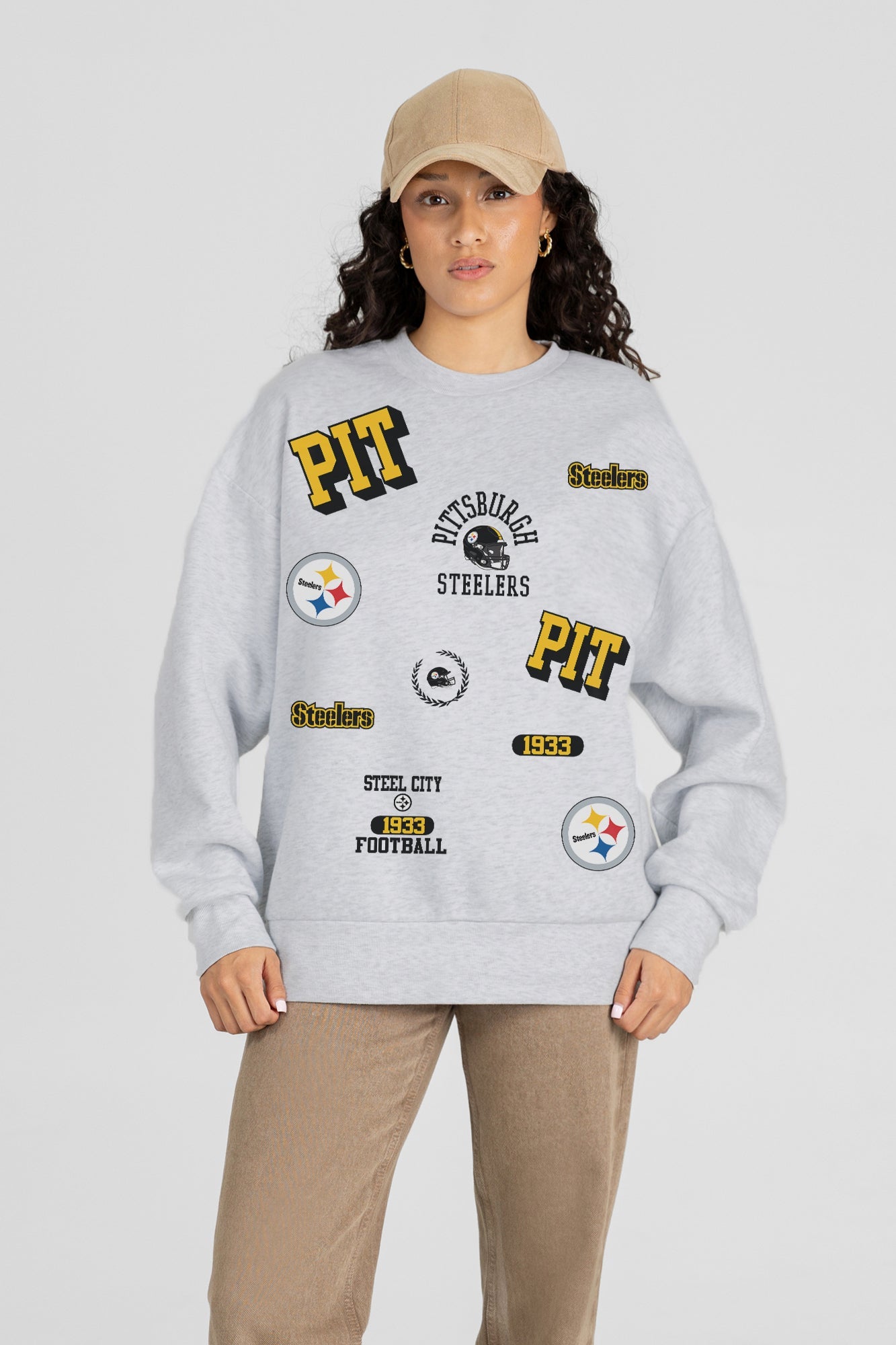 PITTSBURGH STEELERS ALL IN REPEAT PREMIUM FLEECE DROP SHOULDER CREWNECK PULLOVER