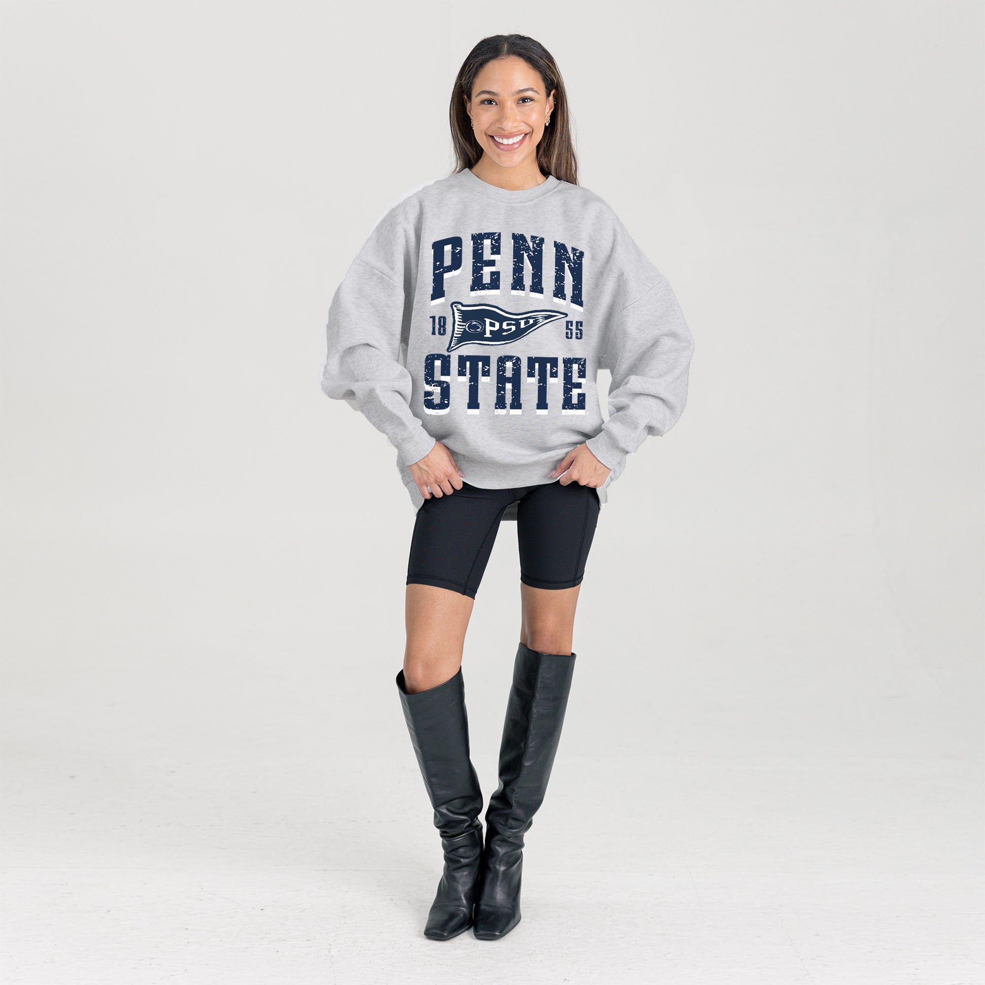 PENN STATE NITTANY LIONS PENNANT PRIDE PREMIUM FLEECE DROP SHOULDER CREWNECK PULLOVER