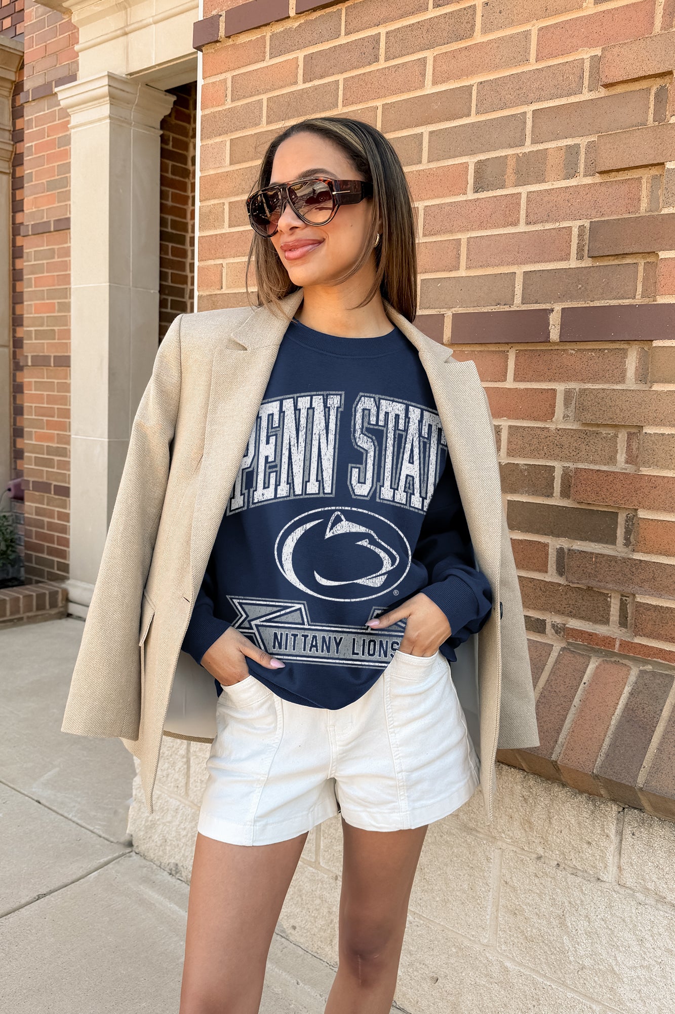 PENN STATE NITTANY LIONS CLASSIC ARCHIVES PREMIUM DROP SHOULDER FLEECE CREWNECK PULLOVER