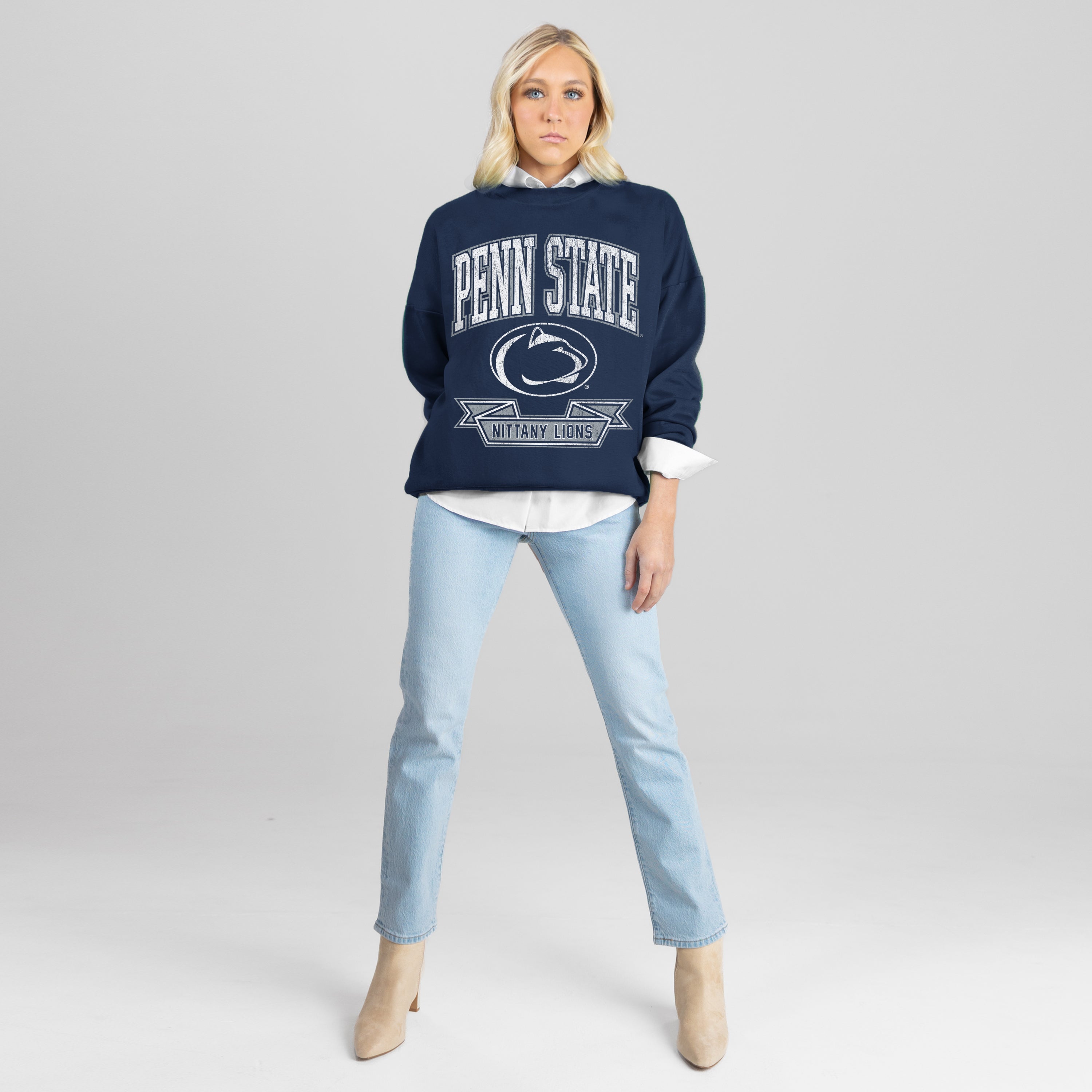 PENN STATE NITTANY LIONS CLASSIC ARCHIVES PREMIUM DROP SHOULDER FLEECE CREWNECK PULLOVER