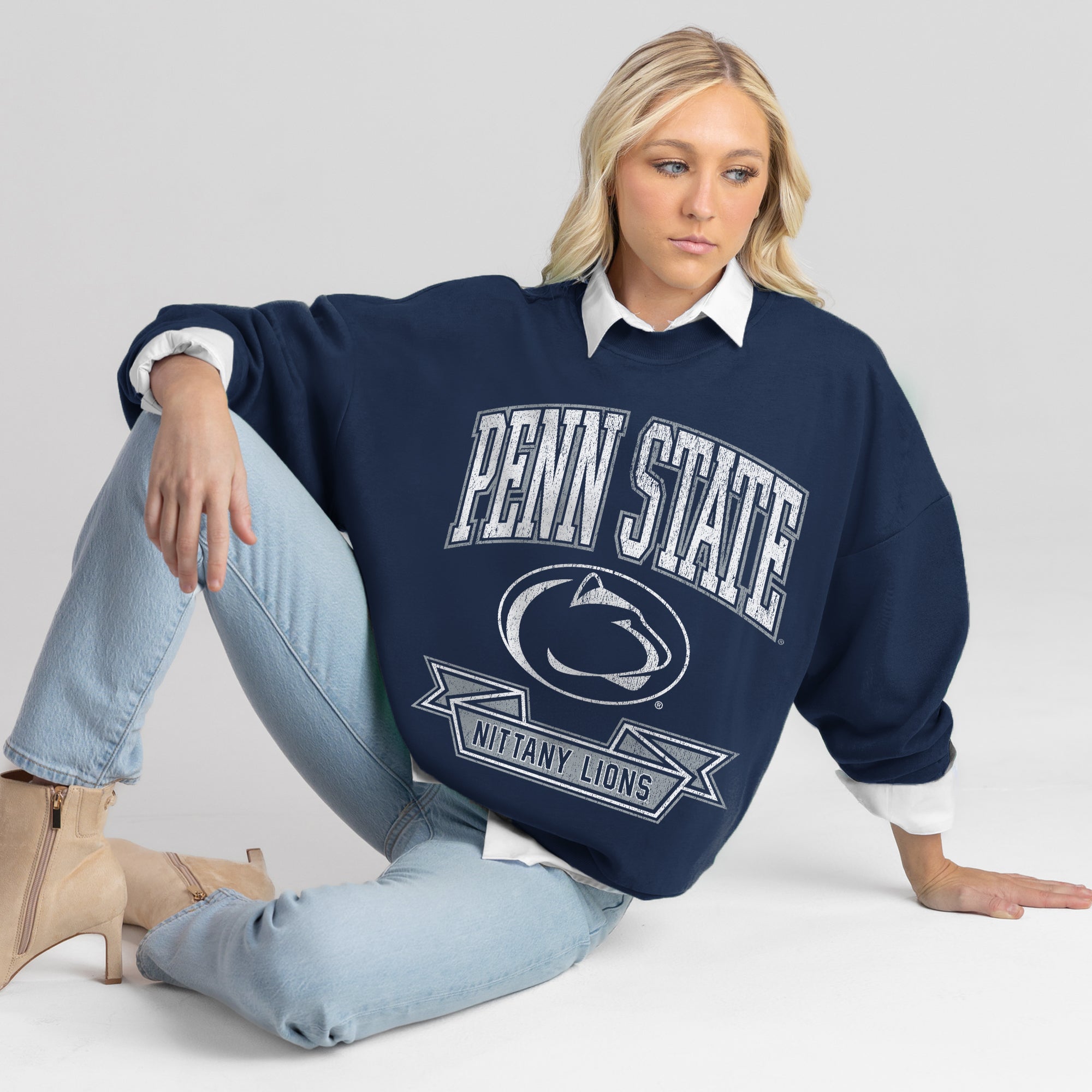 PENN STATE NITTANY LIONS CLASSIC ARCHIVES PREMIUM DROP SHOULDER FLEECE CREWNECK PULLOVER