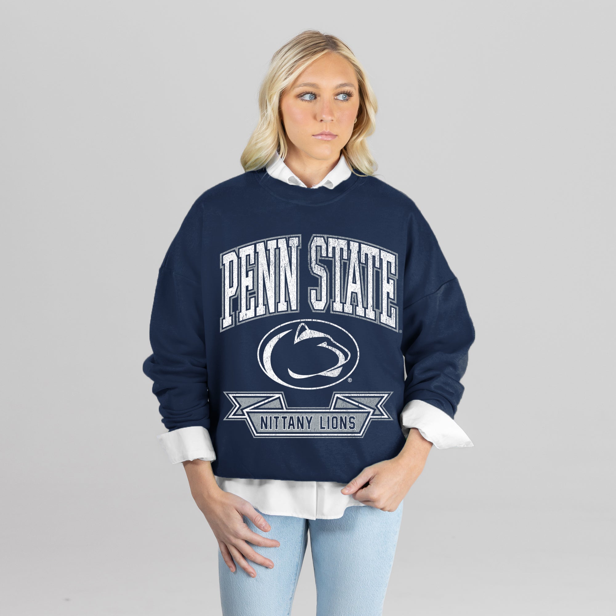 PENN STATE NITTANY LIONS CLASSIC ARCHIVES PREMIUM DROP SHOULDER FLEECE CREWNECK PULLOVER