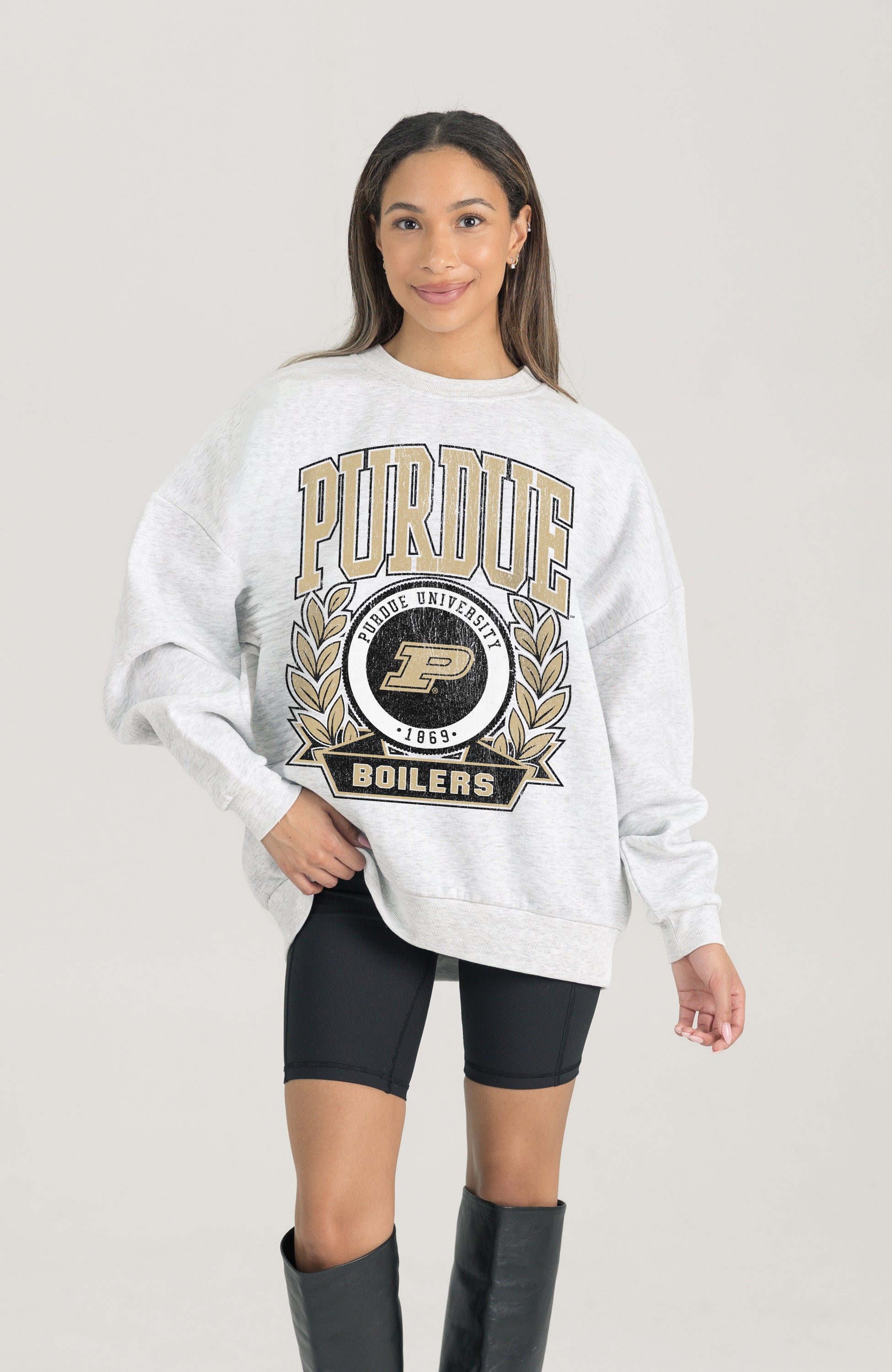 PURDUE BOILERMAKERS HERITAGE PREMIUM FLEECE DROP SHOULDER CREWNECK PULLOVER