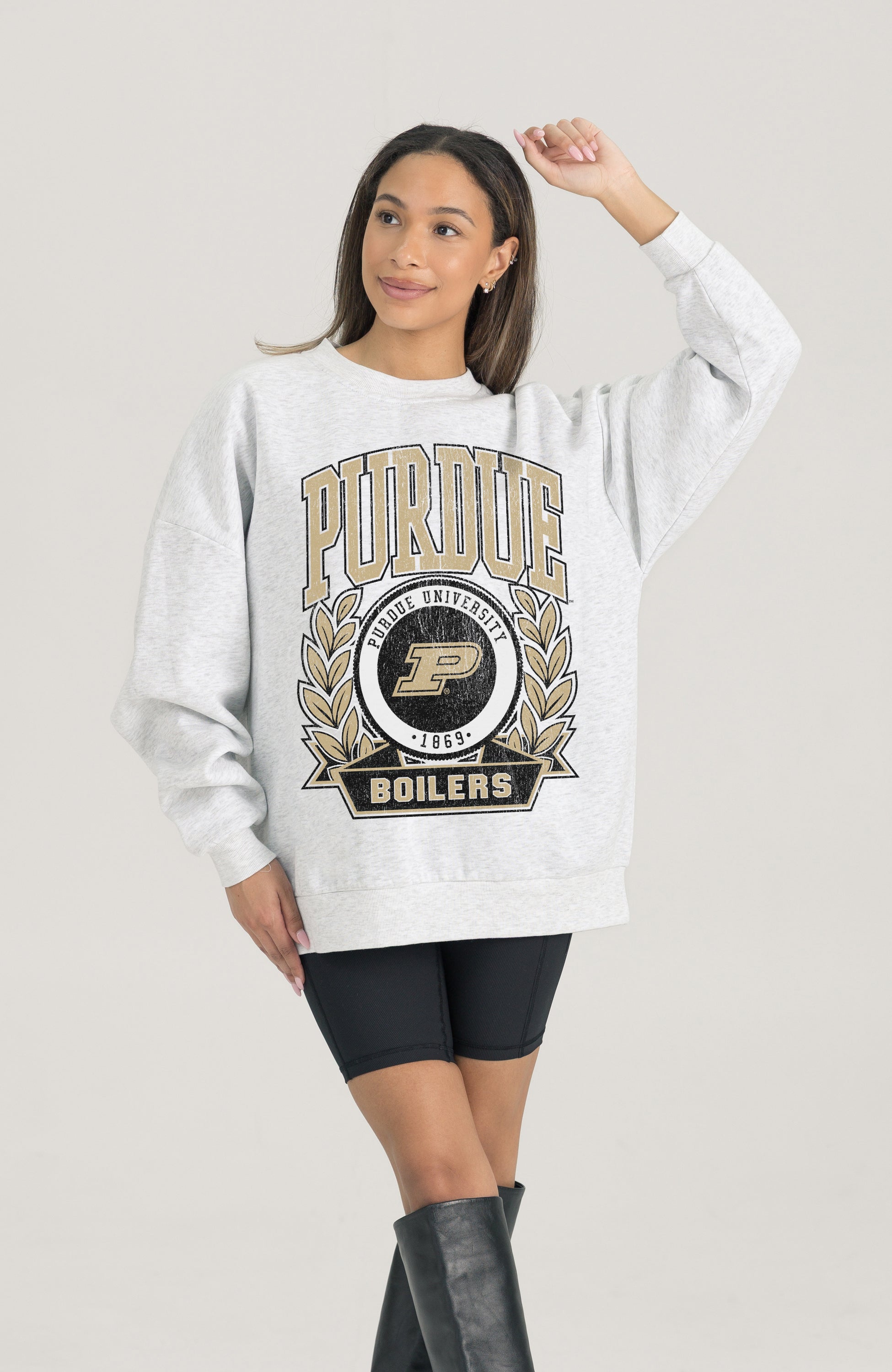 PURDUE BOILERMAKERS HERITAGE PREMIUM FLEECE DROP SHOULDER CREWNECK PULLOVER