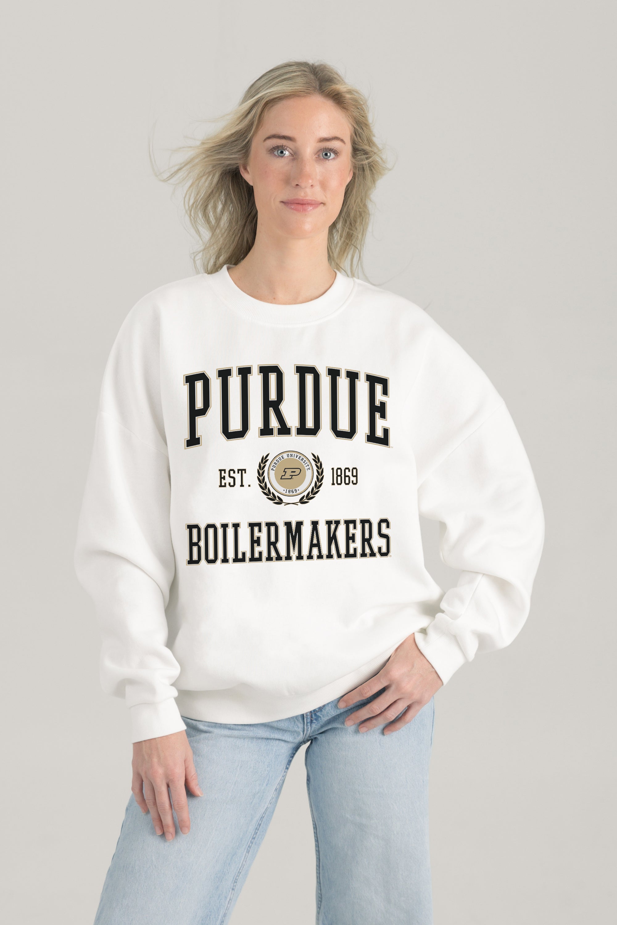 PURDUE BOILERMAKERS TIMELESS TRIUMPH PREMIUM FLEECE DROP SHOULDER CREWNECK PULLOVER