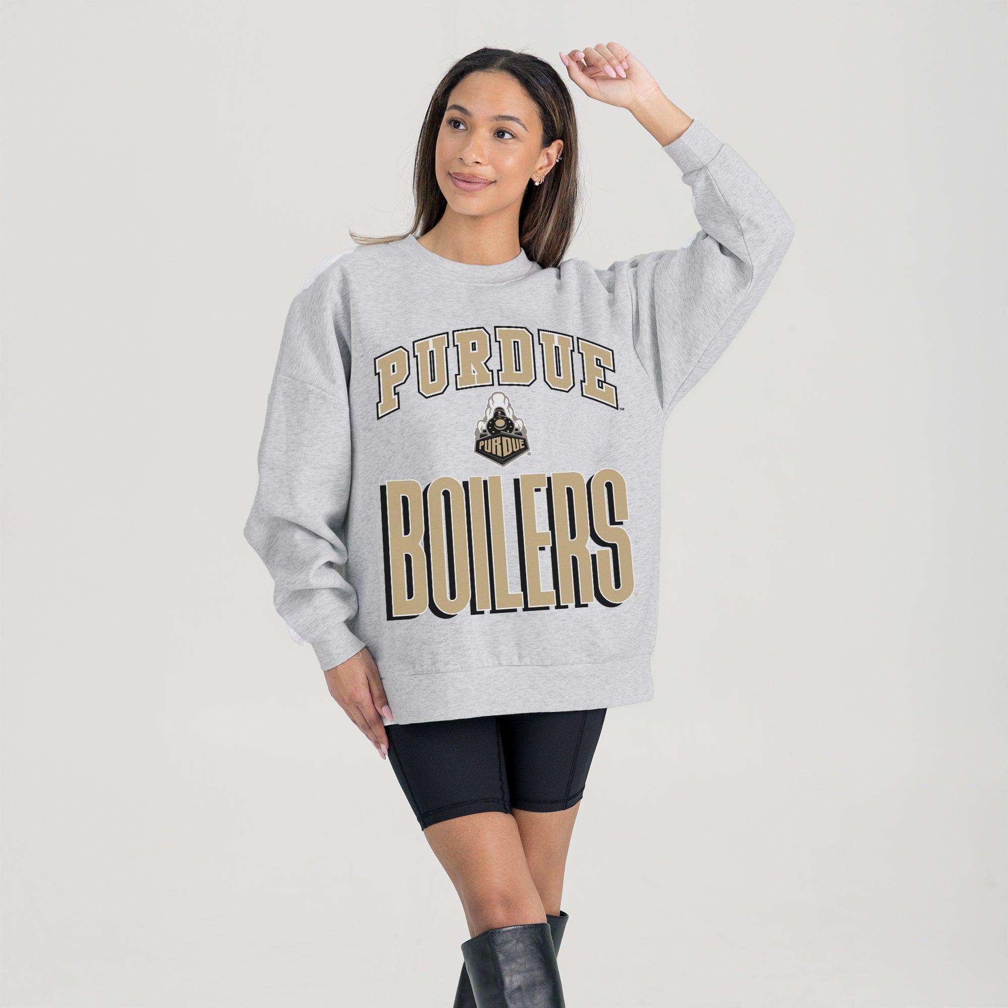 PURDUE BOILERMAKERS FIERCE FOCUS PREMIUM FLEECE DROP SHOULDER CREWNECK PULLOVER