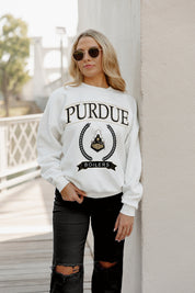 White Purdue Boilermakers Having A Ball Fleece Crew Pullover - Close-Up Front Graphic Detail | Gameday Couture - SOHO