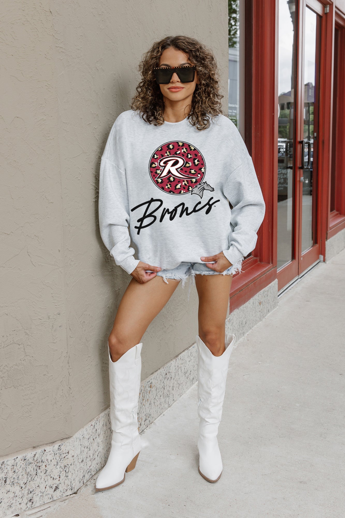 RIDER BRONCOS GOING WILD PREMIUM FLEECE DROP SHOULDER CREWNECK PULLOVER