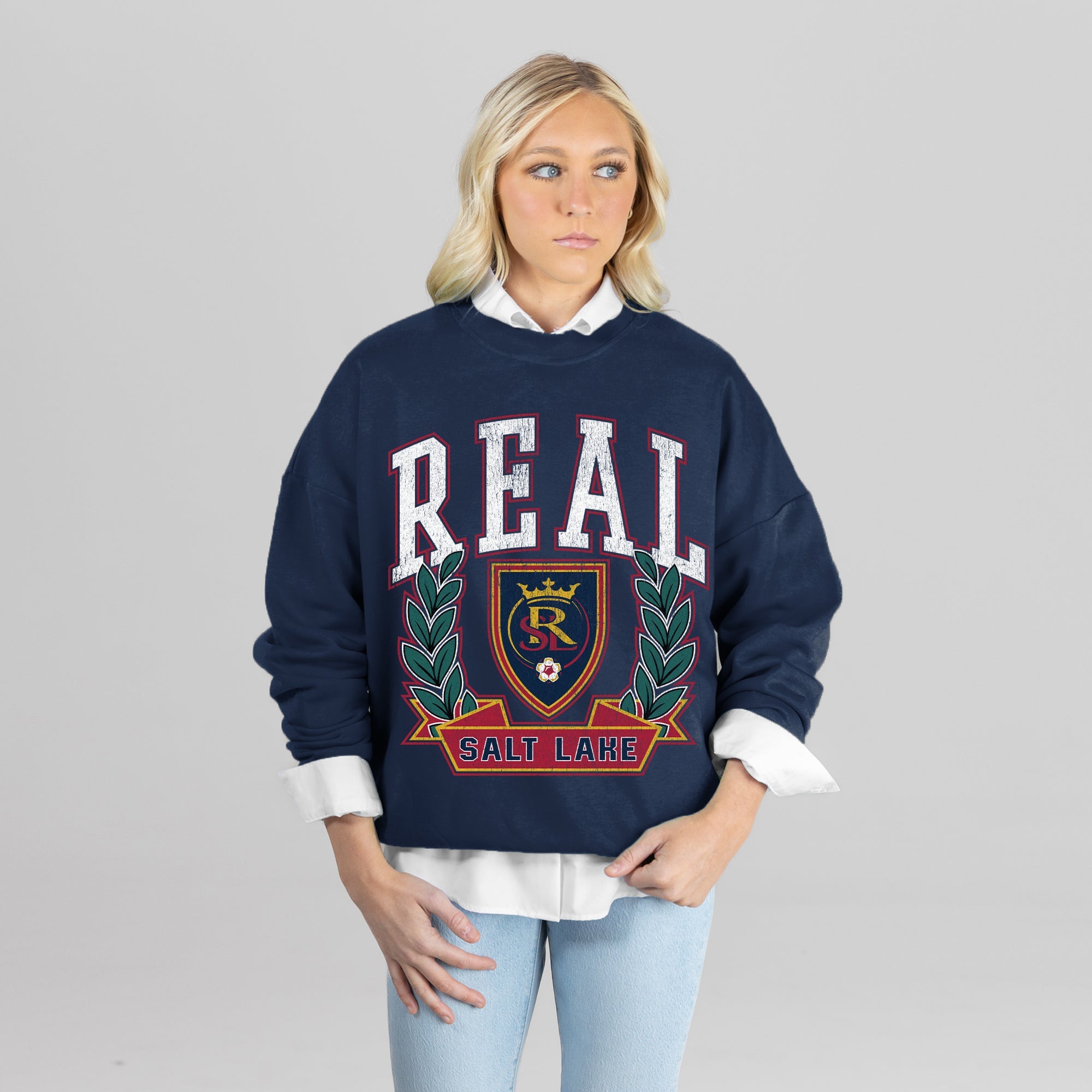 REAL SALT LAKE CLASSIC ARCHIVES PREMIUM FLEECE DROP SHOULDER CREWNECK PULLOVER