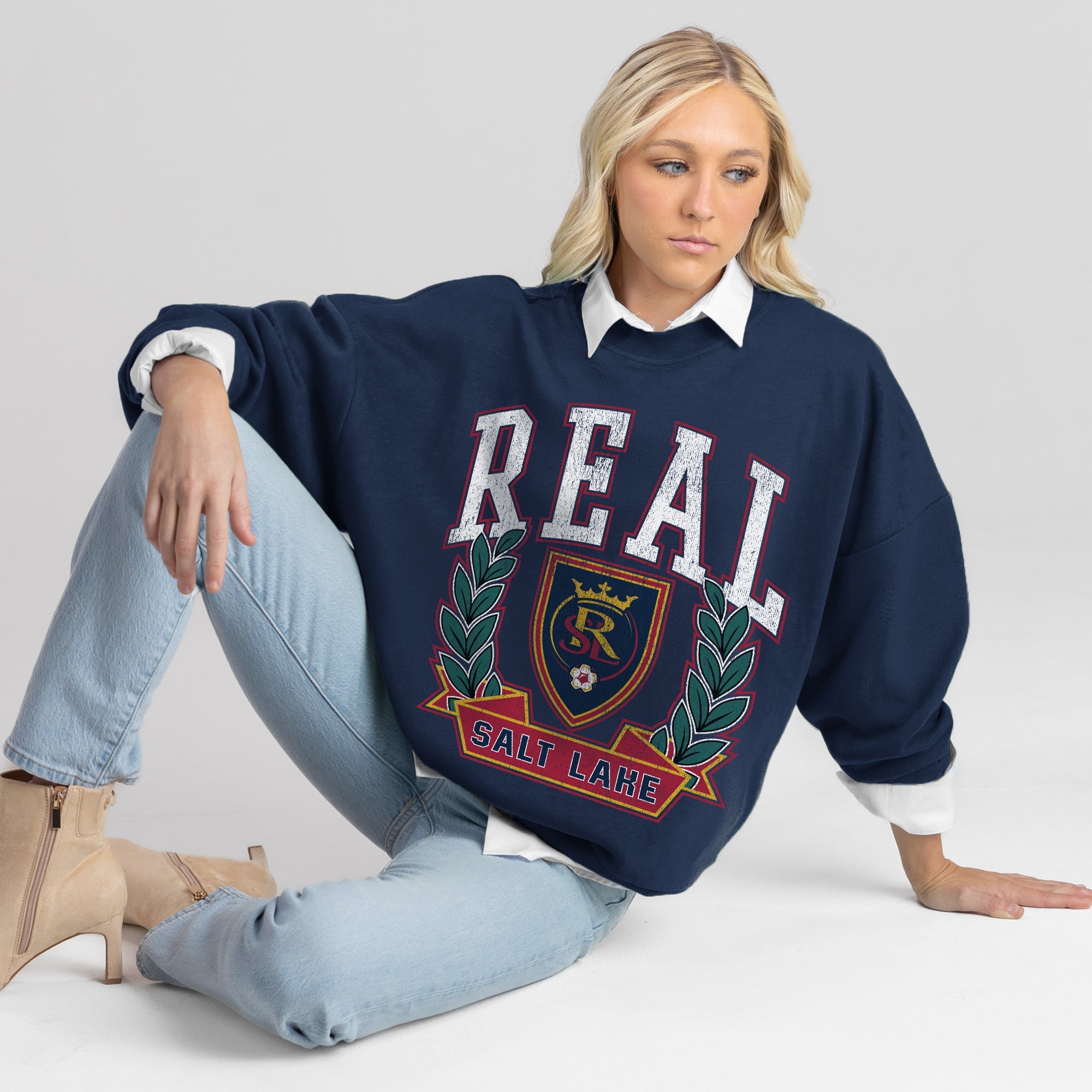 REAL SALT LAKE CLASSIC ARCHIVES PREMIUM FLEECE DROP SHOULDER CREWNECK PULLOVER