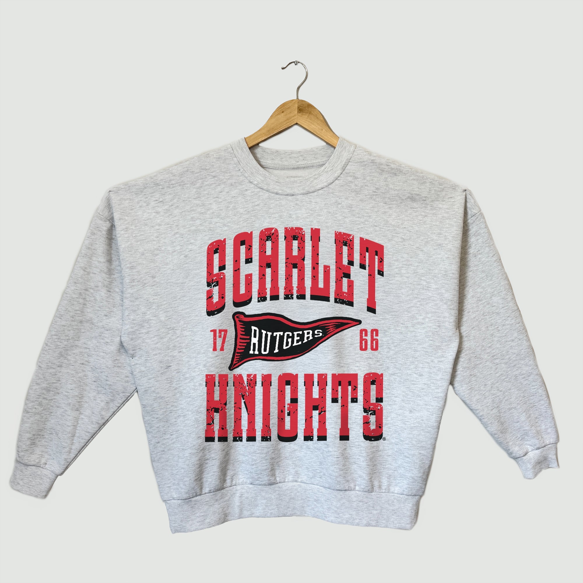 RUTGERS SCARLET KNIGHTS PENNANT PRIDE PREMIUM FLEECE DROP SHOULDER CREWNECK PULLOVER