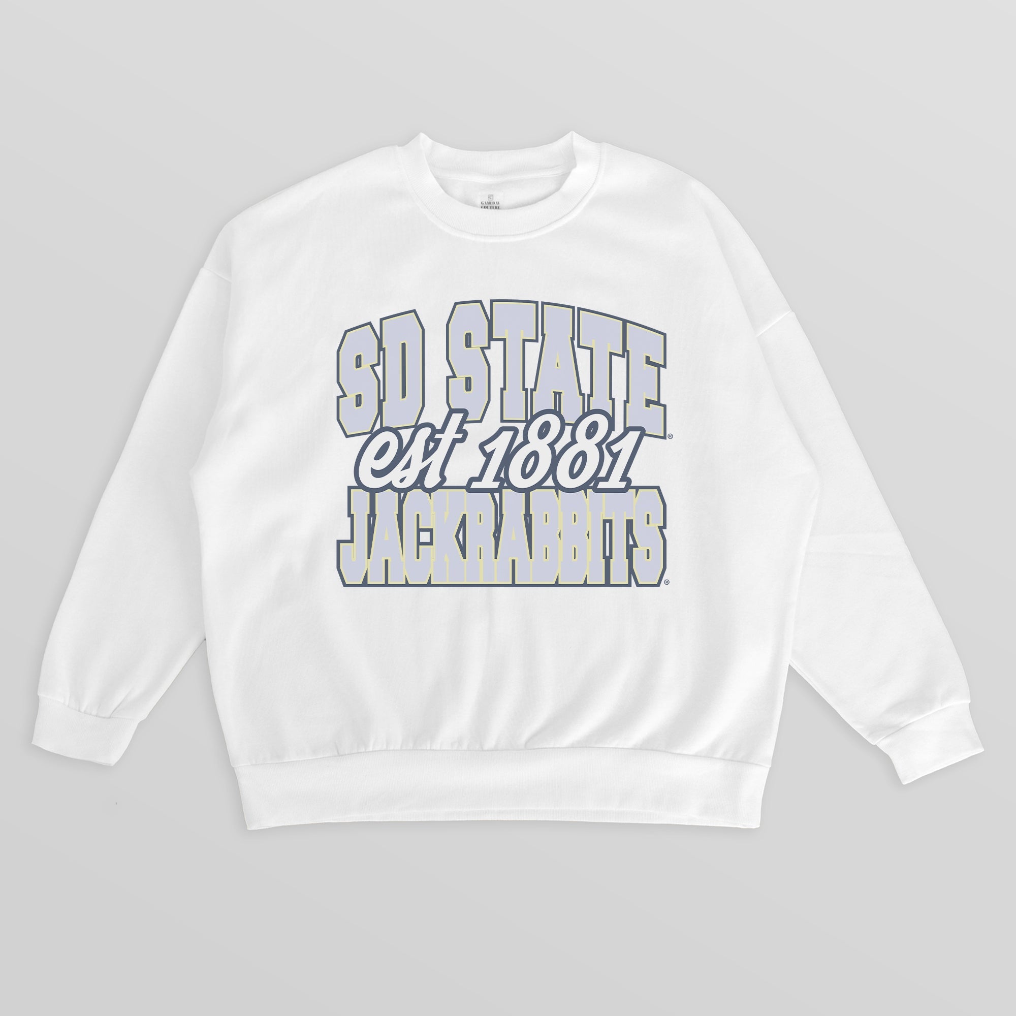 SOUTH DAKOTA STATE JACKRABBITS FADED FORMATION PREMIUM FLEECE DROP SHOULDER CREWNECK PULLOVER