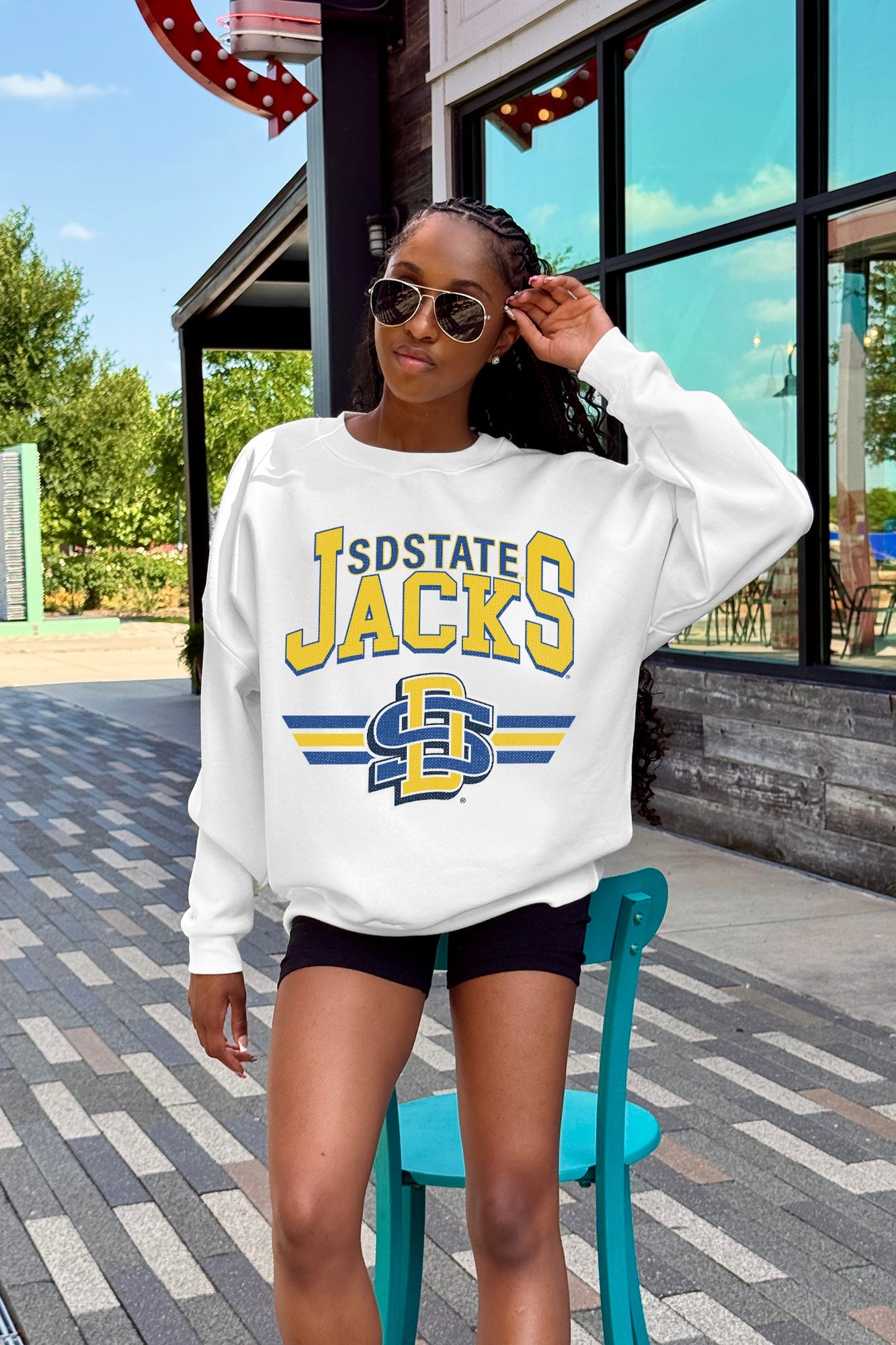 SOUTH DAKOTA STATE JACKRABBITS SWIFT STRIKE PREMIUM FLEECE DROP SHOULDER CREWNECK PULLOVER